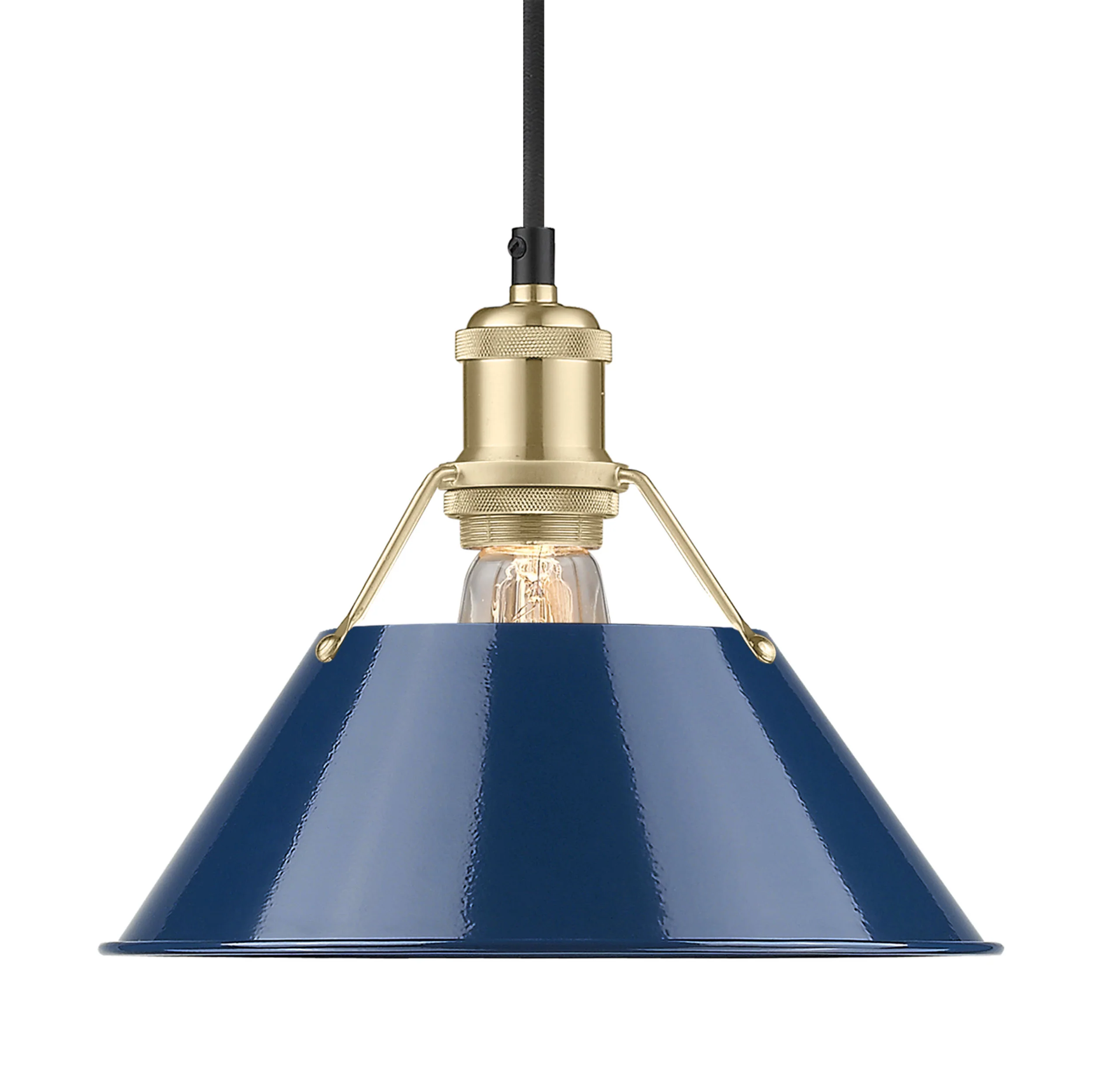 Orwell 1-light 10in Pendant in Brushed Champagne Brass and Navy Blue shade