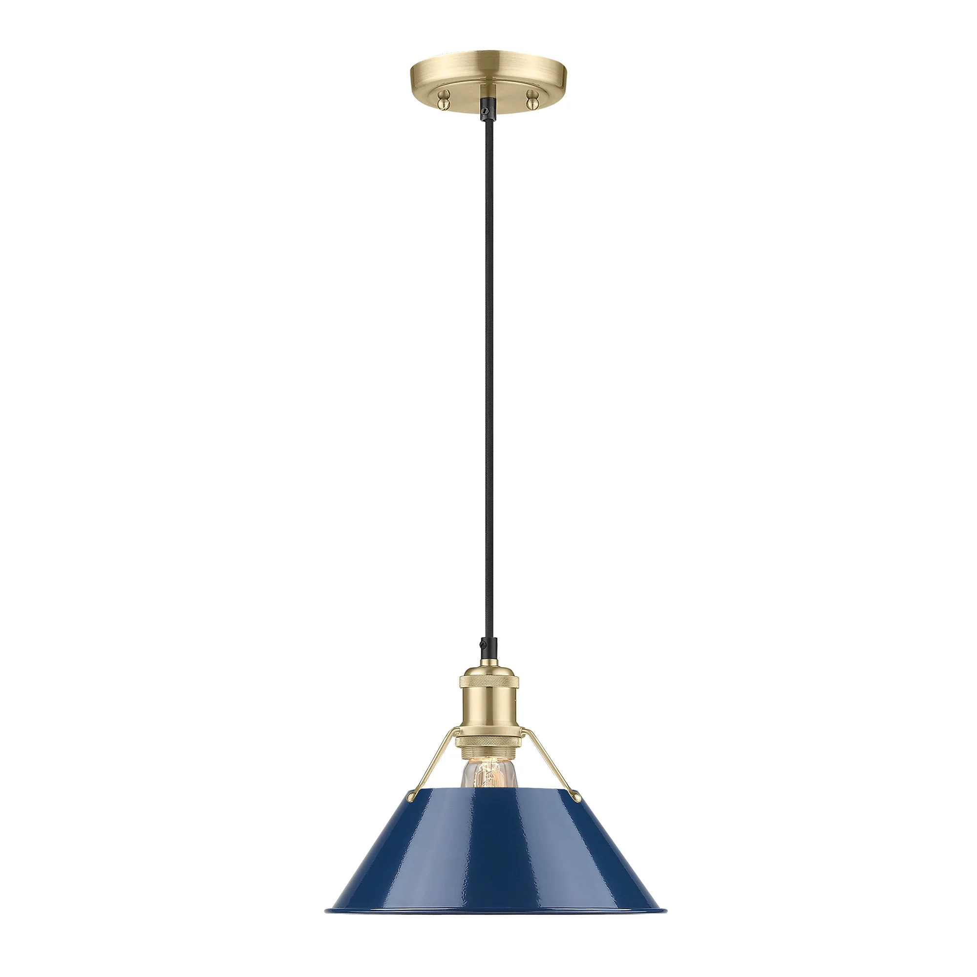 Orwell 1-light 10in Pendant in Brushed Champagne Brass and Navy Blue shade - Image 2