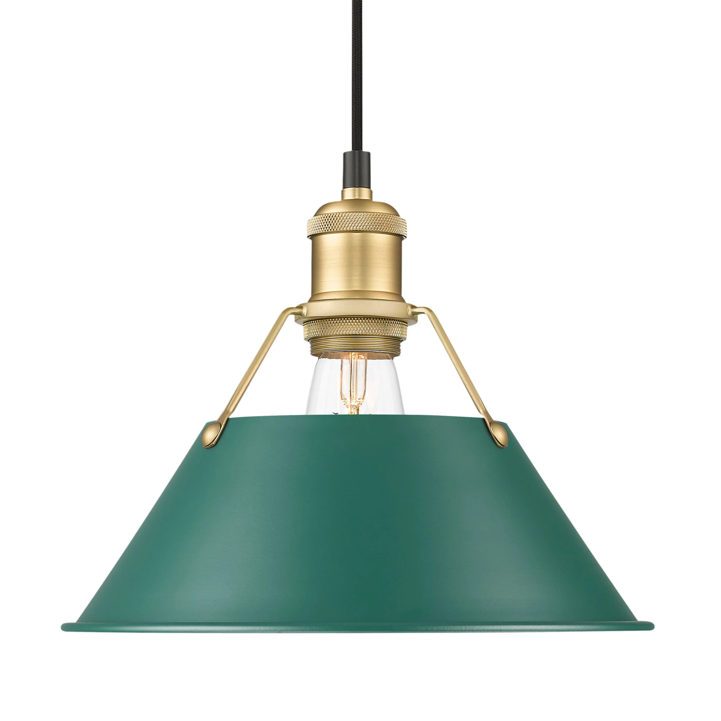 Orwell 1-light 10in Pendant in Brushed Champagne Brass and Pine Green shade