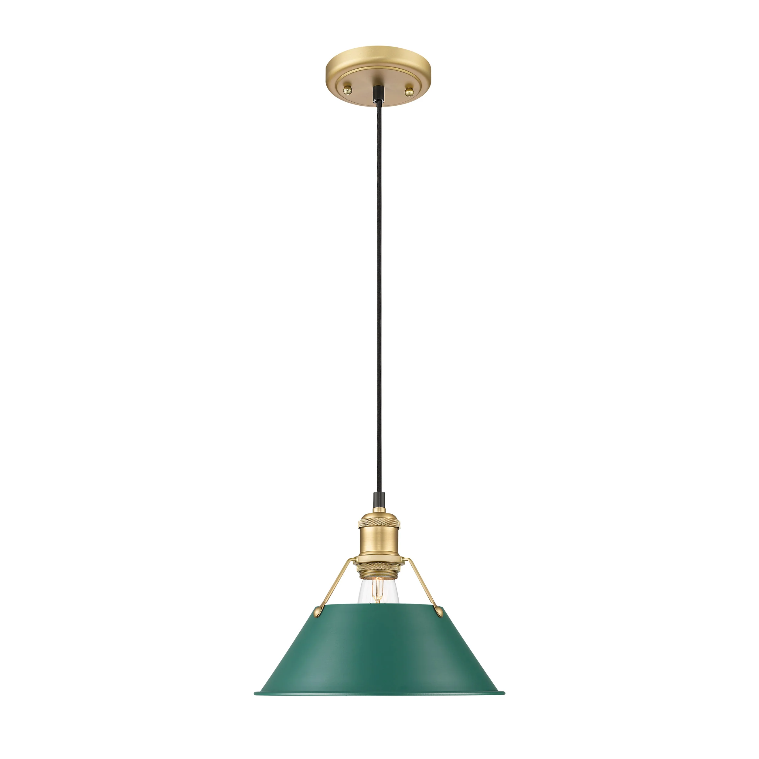 Orwell 1-light 10in Pendant in Brushed Champagne Brass and Pine Green shade - Image 2