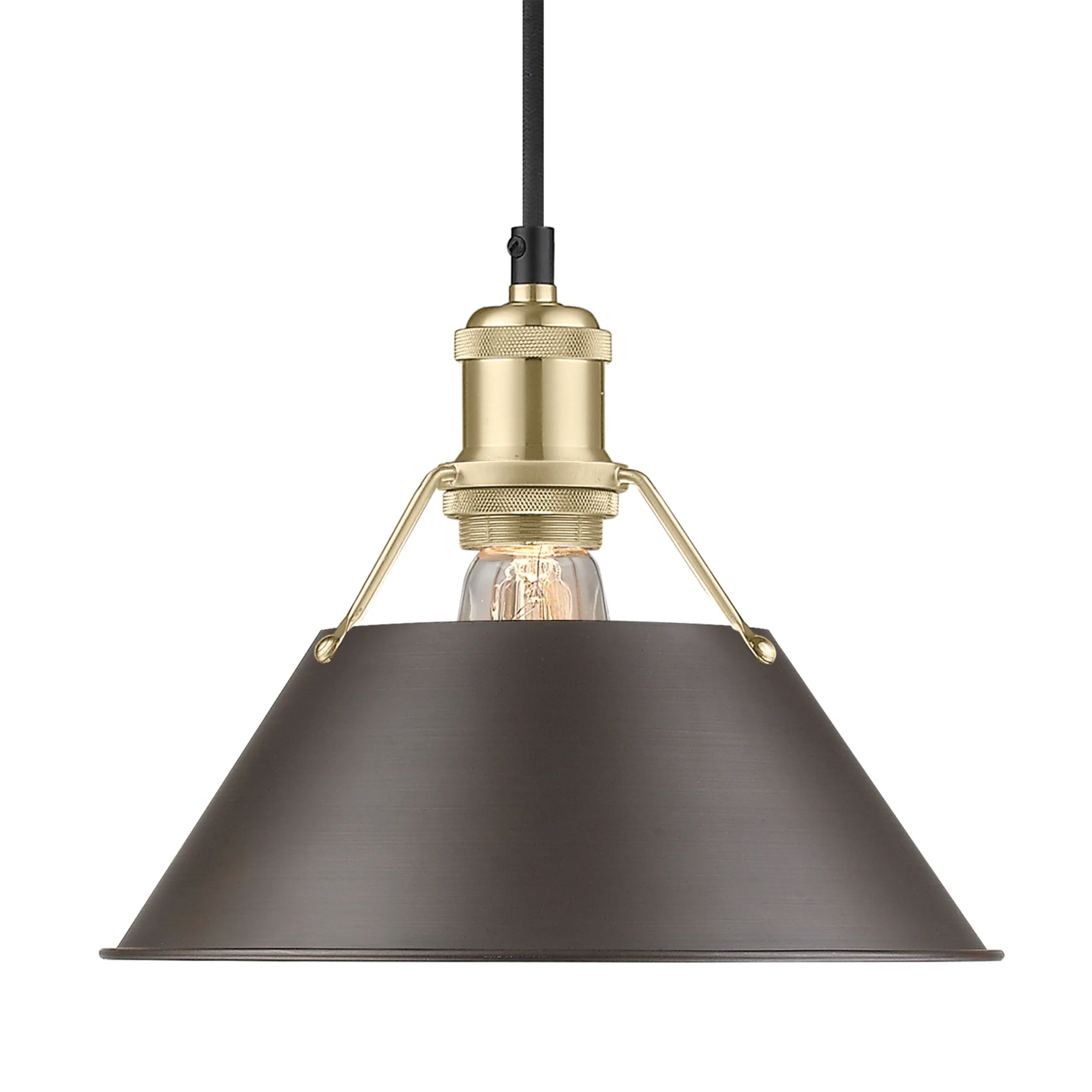 Orwell 1-light 10in Pendant in Brushed Champagne Brass and Rubbed Bronze shade