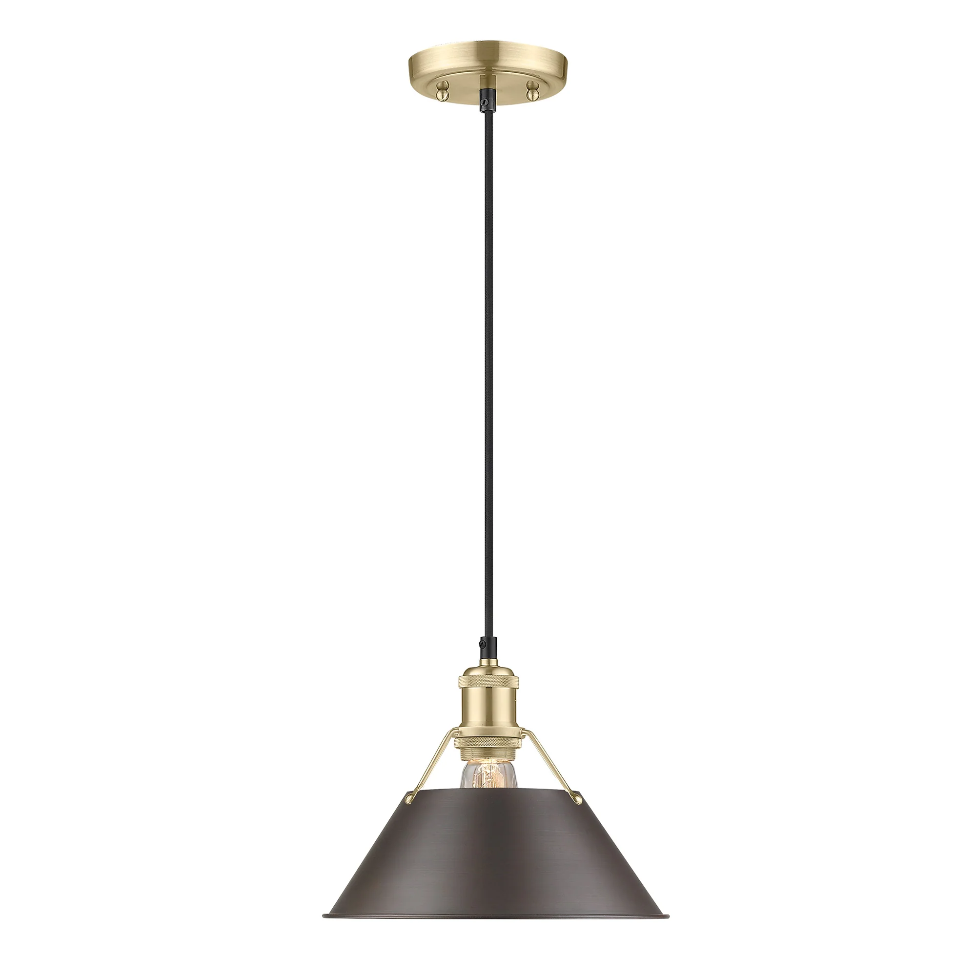 Orwell 1-light 10in Pendant in Brushed Champagne Brass and Rubbed Bronze shade - Image 2