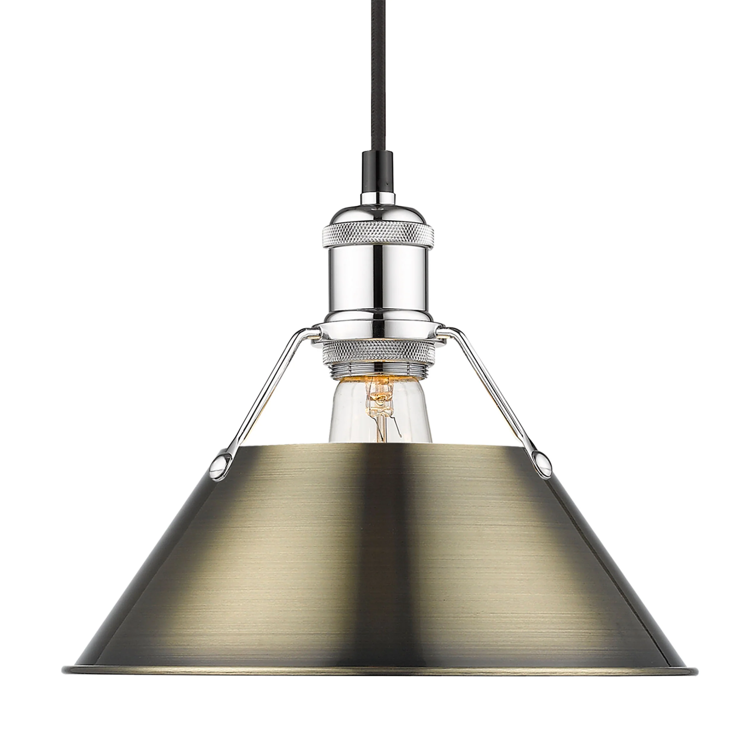 Orwell 1-light 10in Pendant in Chrome and Aged Brass shade