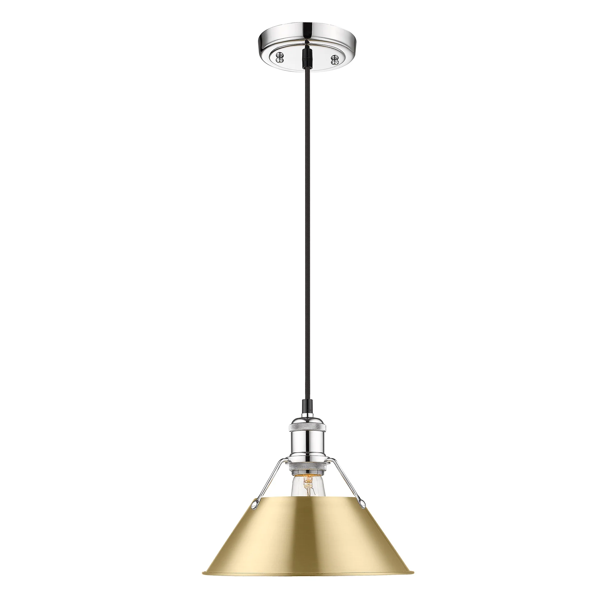 Orwell 1-light 10in Pendant in Chrome and Brushed Champagne Brass shade - Image 2