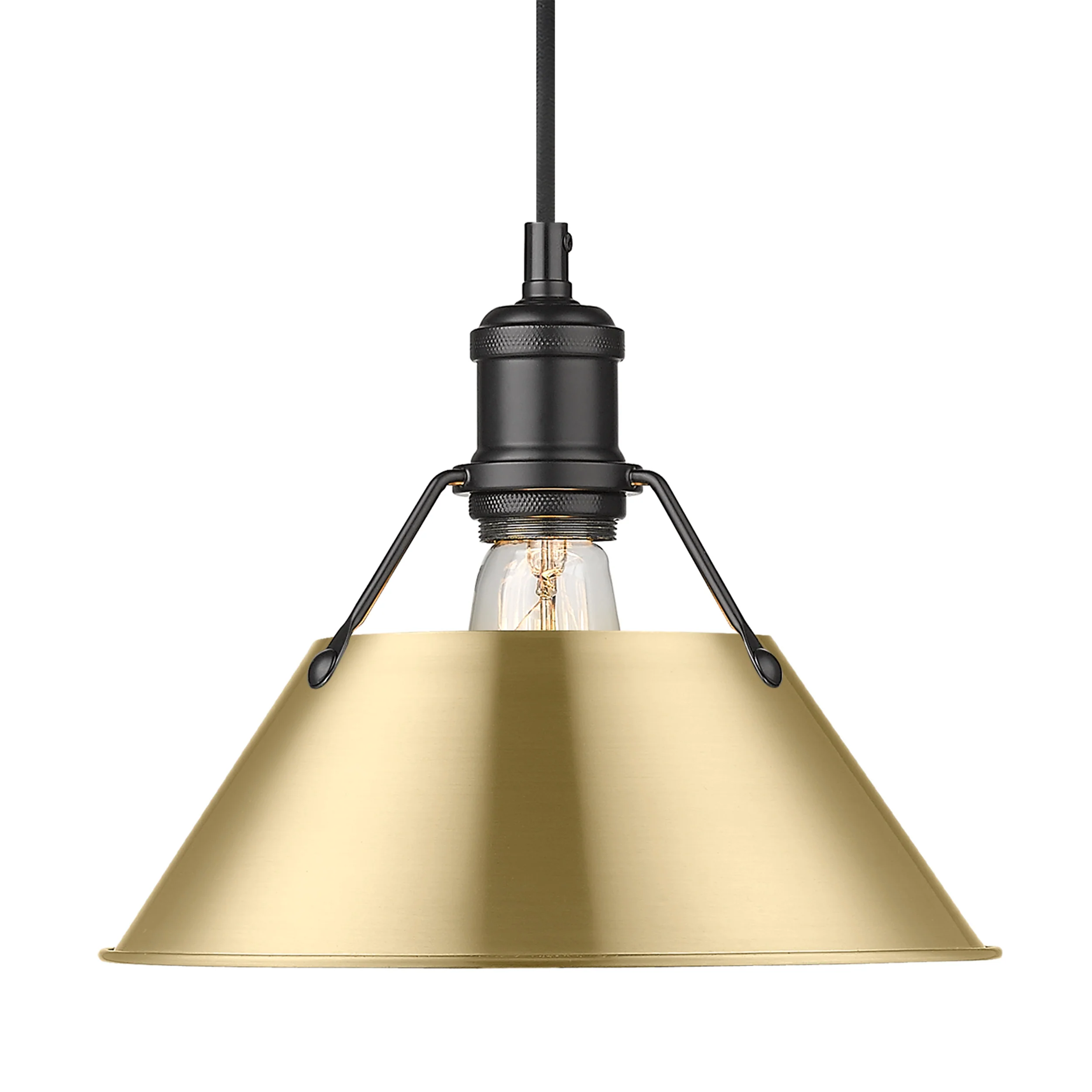 Orwell 1-light 10in Pendant in Matte Black and Brushed Champagne Brass shade
