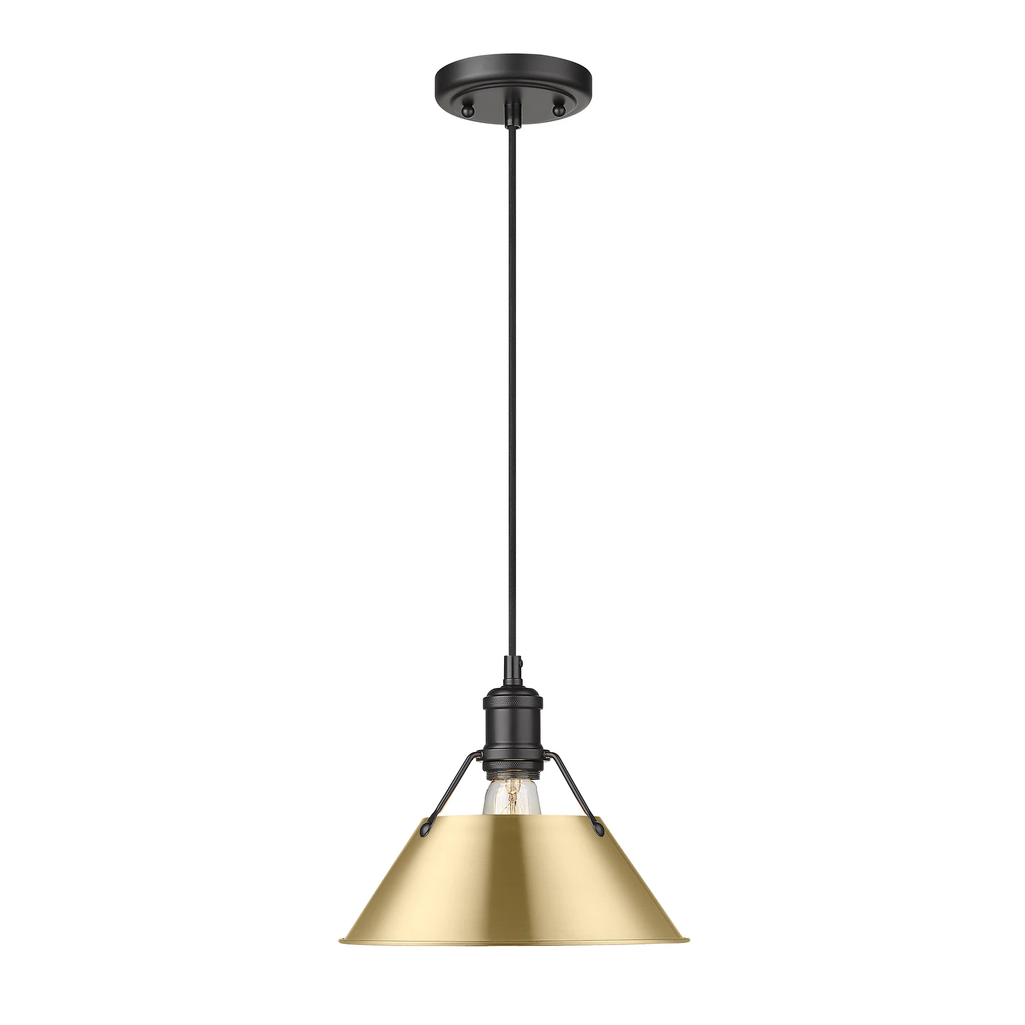 Orwell 1-light 10in Pendant in Matte Black and Brushed Champagne Brass shade - Image 2