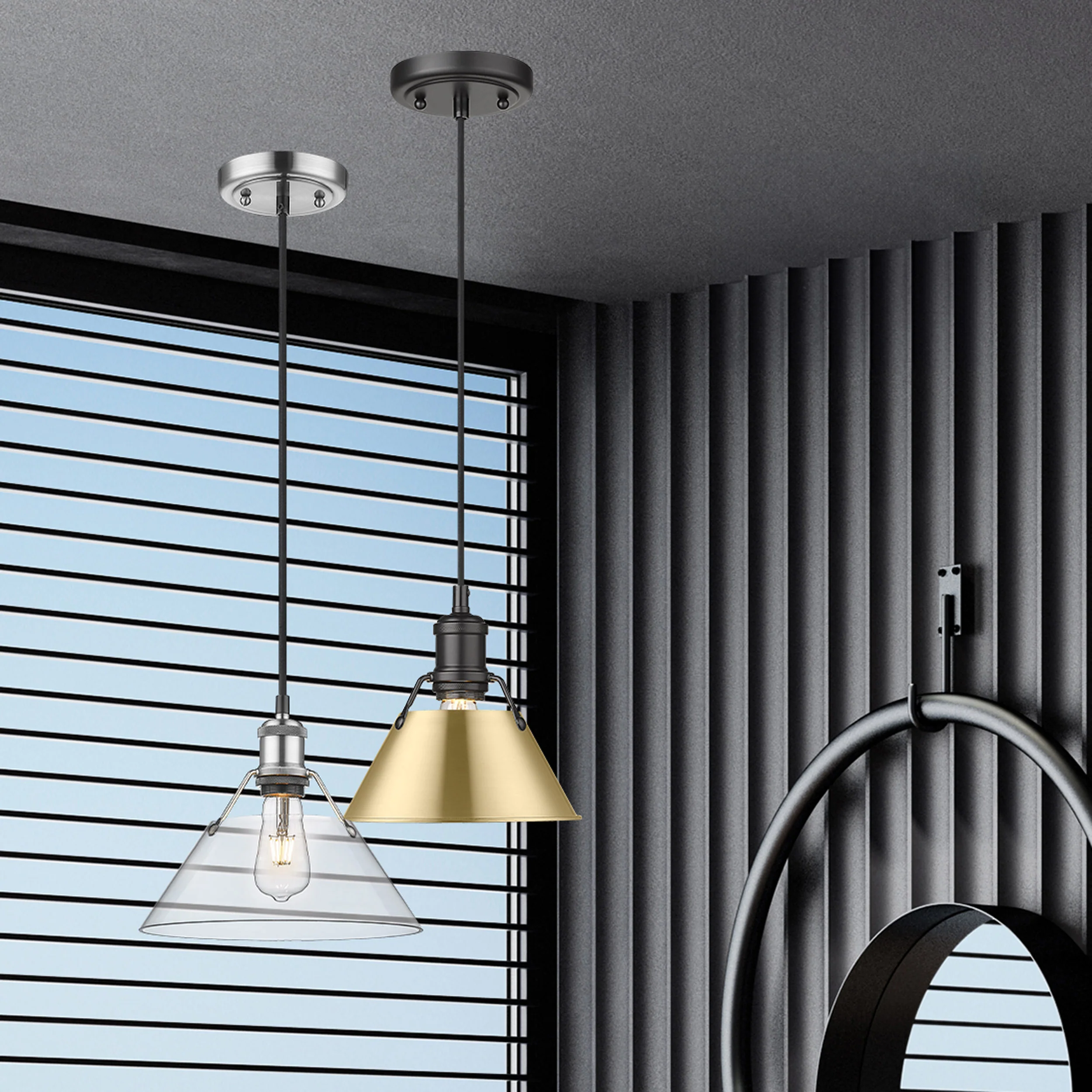 Orwell 1-light 10in Pendant in Matte Black and Brushed Champagne Brass shade - Image 3