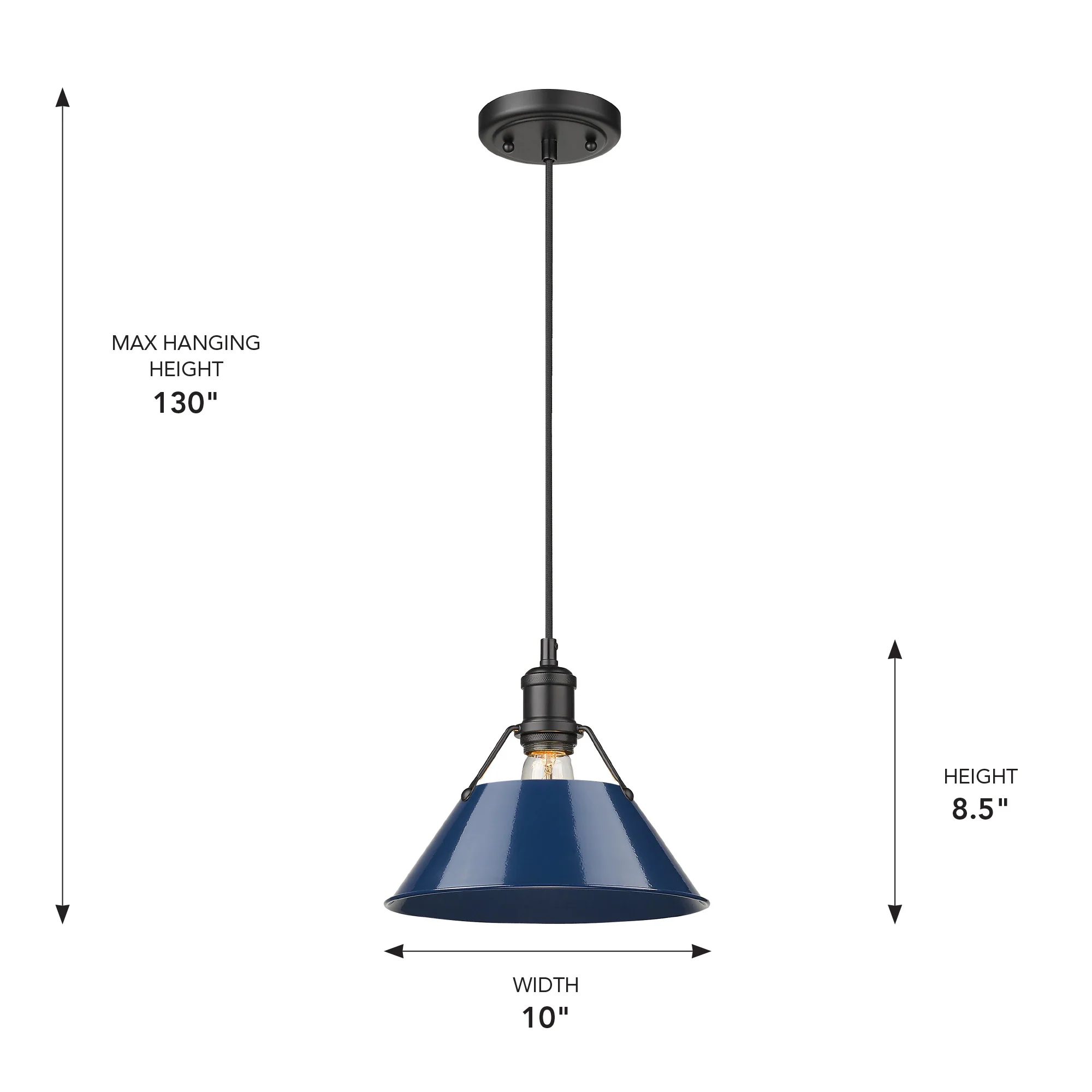 Orwell 1-light 10in Pendant in Matte Black and Navy Blue shade - Image 3