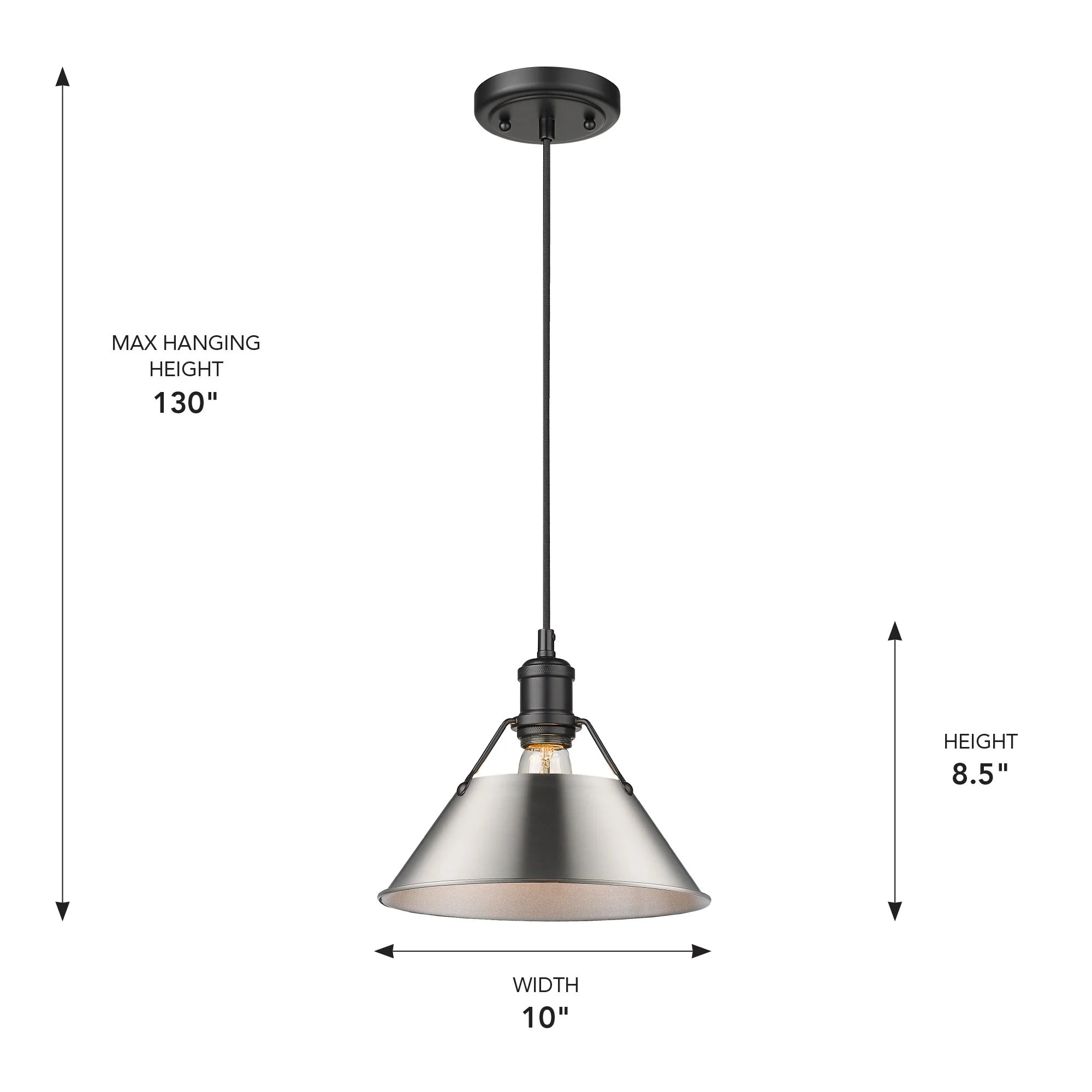 Orwell 1-light 10in Pendant in Matte Black and Pewter shade - Image 3