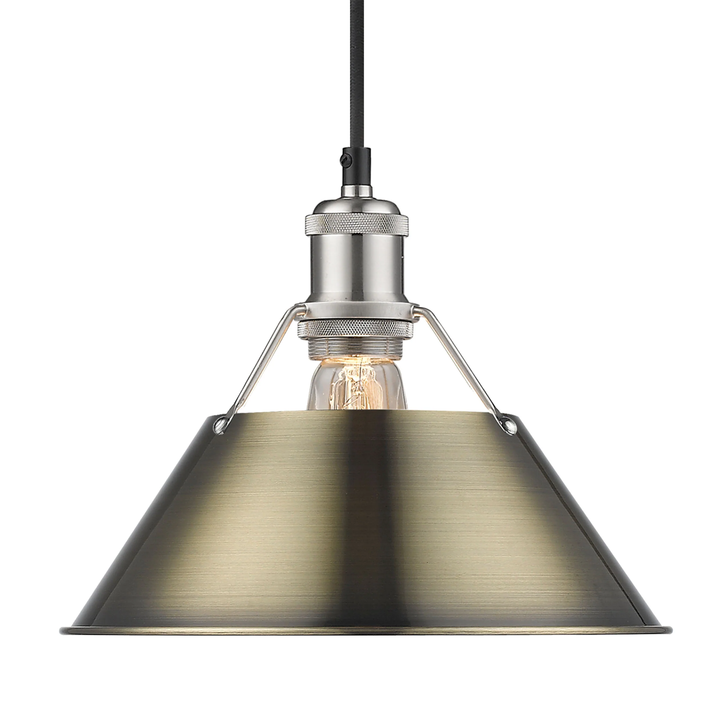 Orwell 1-light 10in Pendant in Pewter and Aged Brass shade