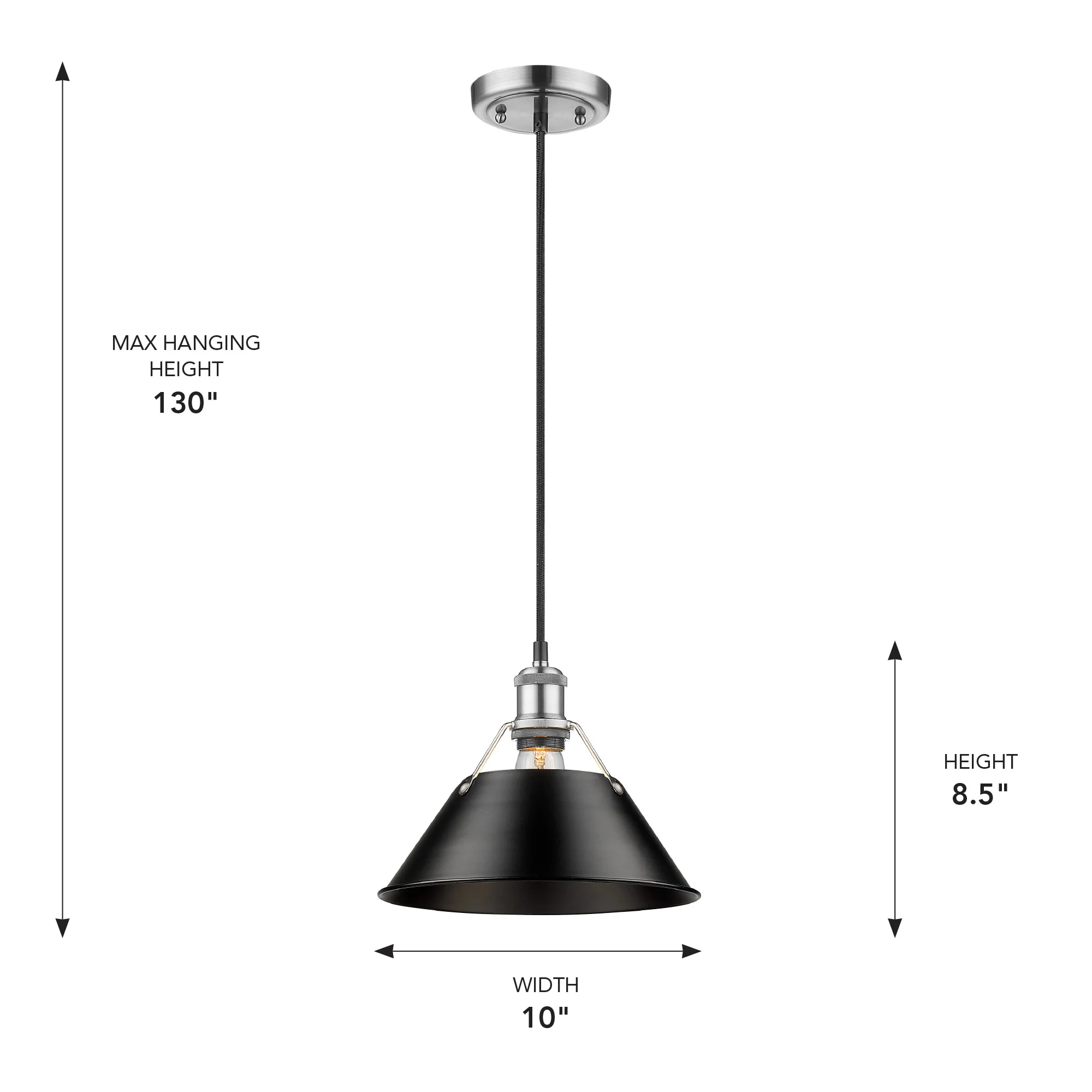 Orwell 1-light 10in Pendant in Pewter and Matte Black shade - Image 3