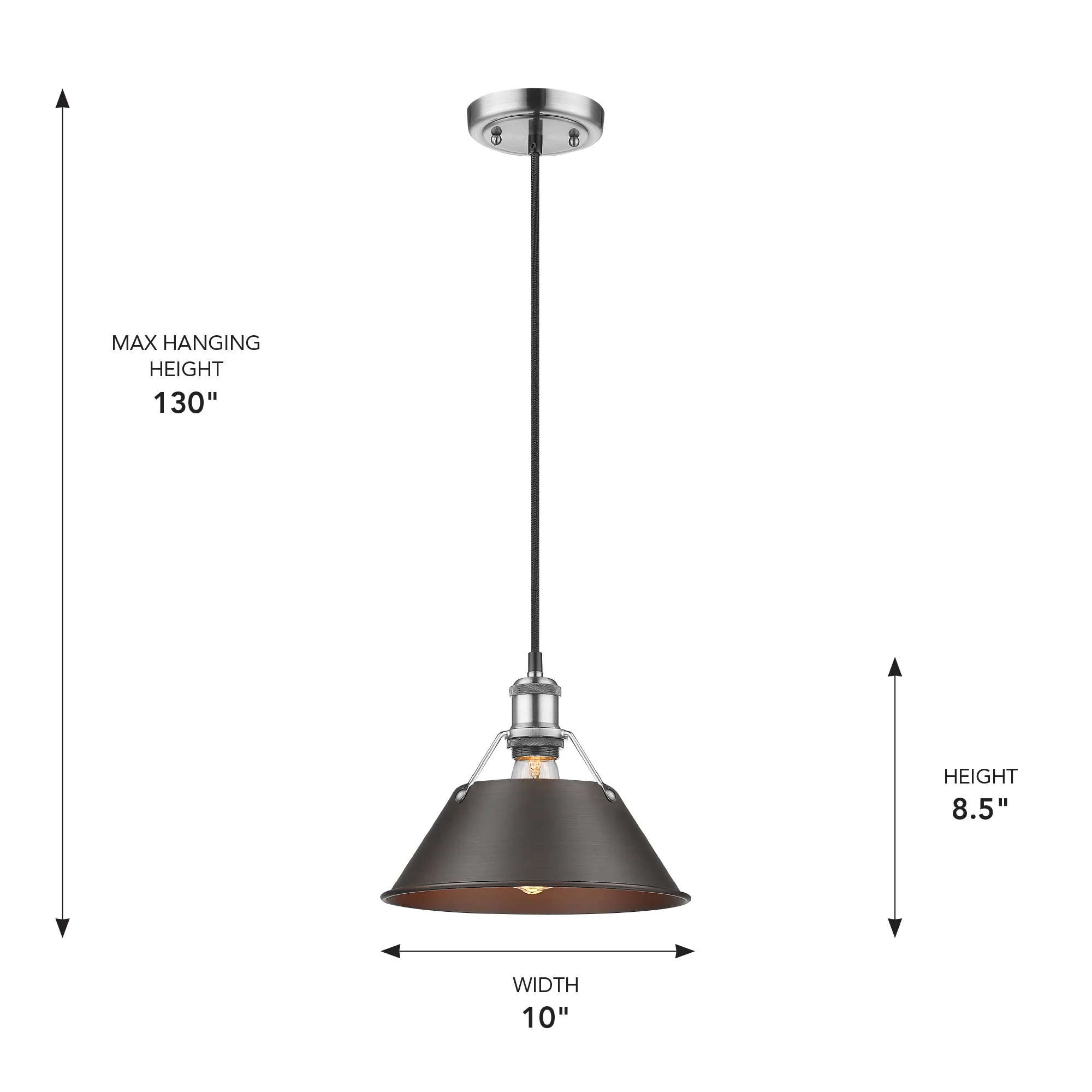 Orwell 1-light 10in Pendant in Pewter and Rubbed Bronze shade - Image 2