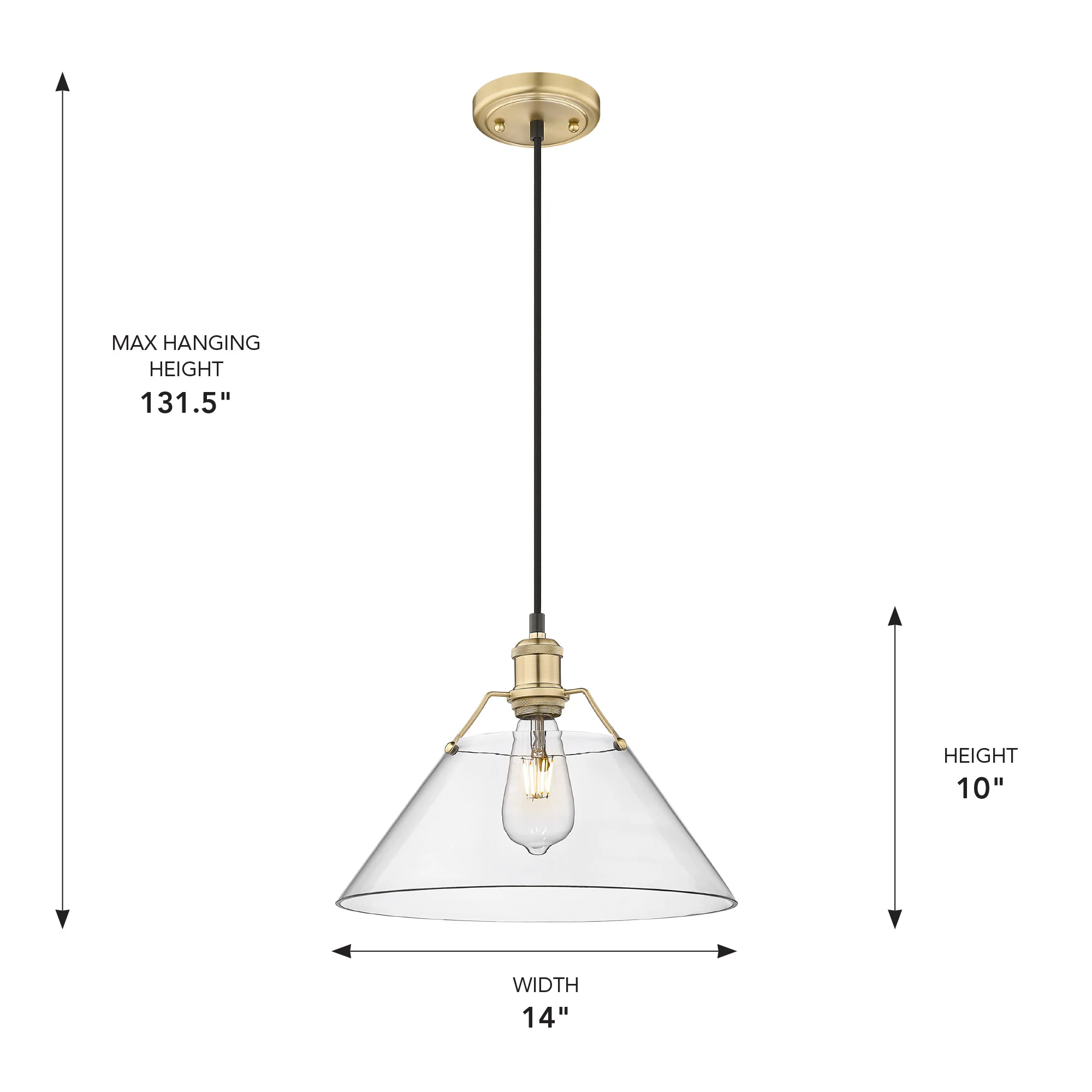 Orwell 1-light 14in Pendant in Brushed Champagne Brass and Clear Glass - Image 3