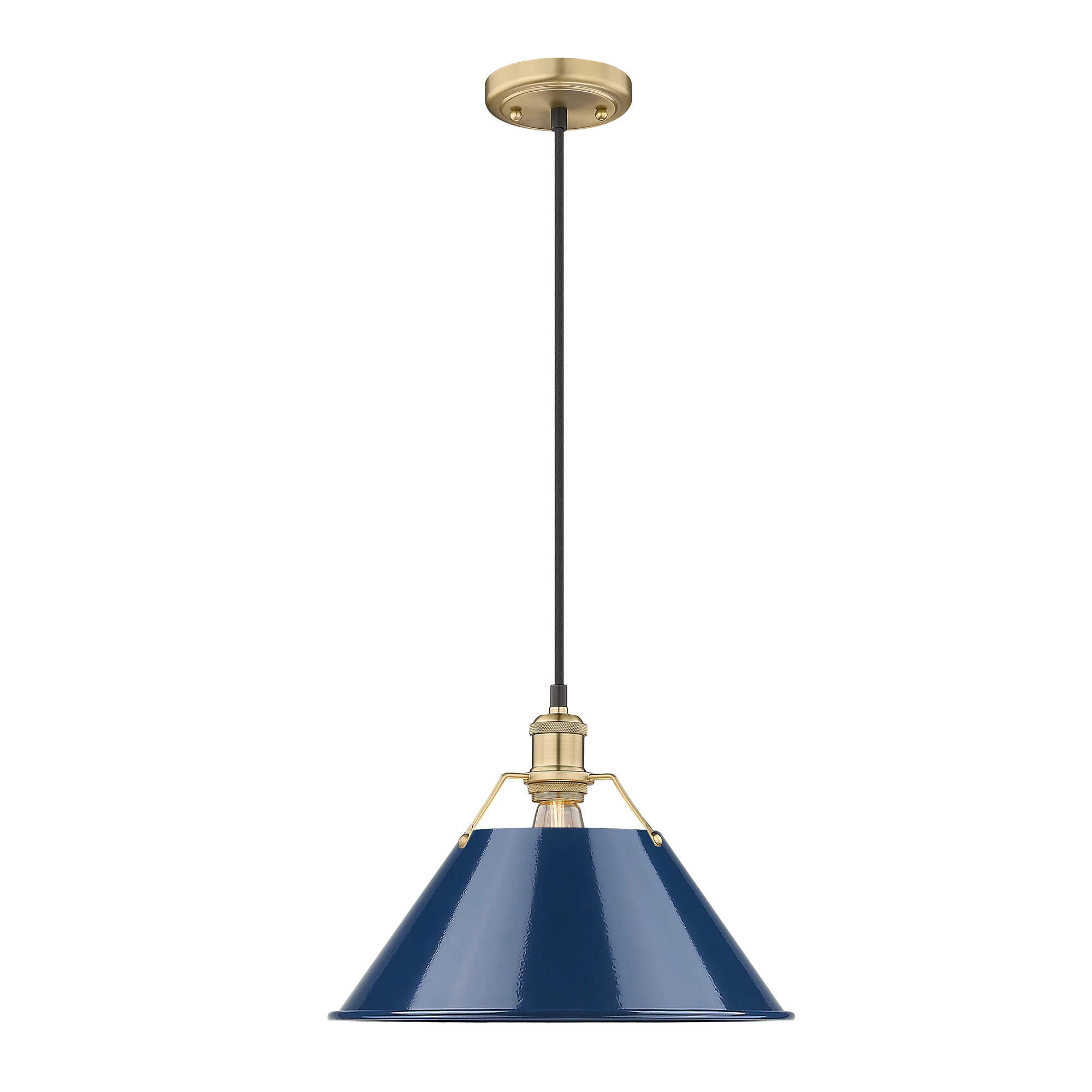 Orwell 1-light 14in Pendant in Brushed Champagne Brass and Navy Blue shade - Image 2