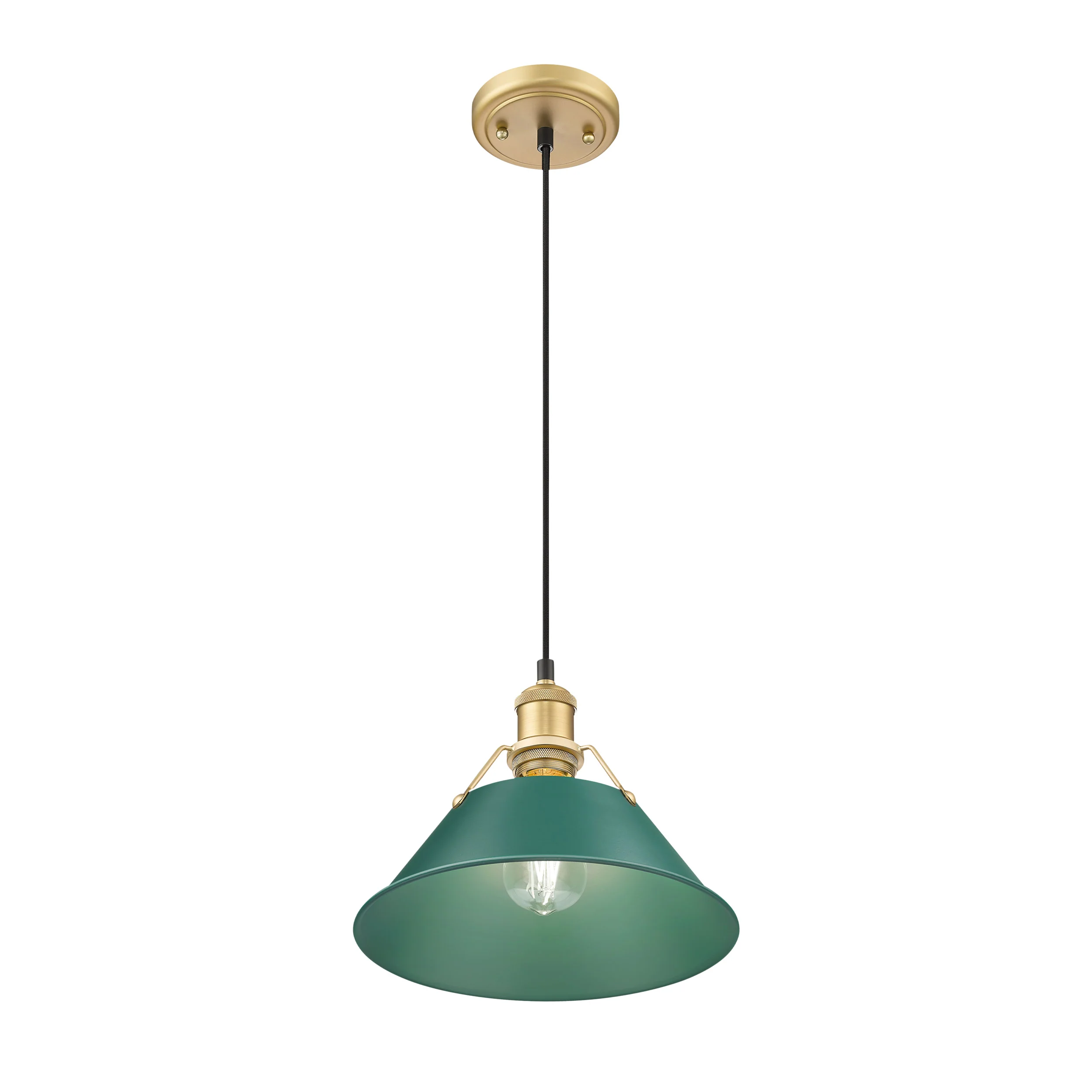 Orwell 1-light 14in Pendant in Brushed Champagne Brass and Pine Green shade - Image 3