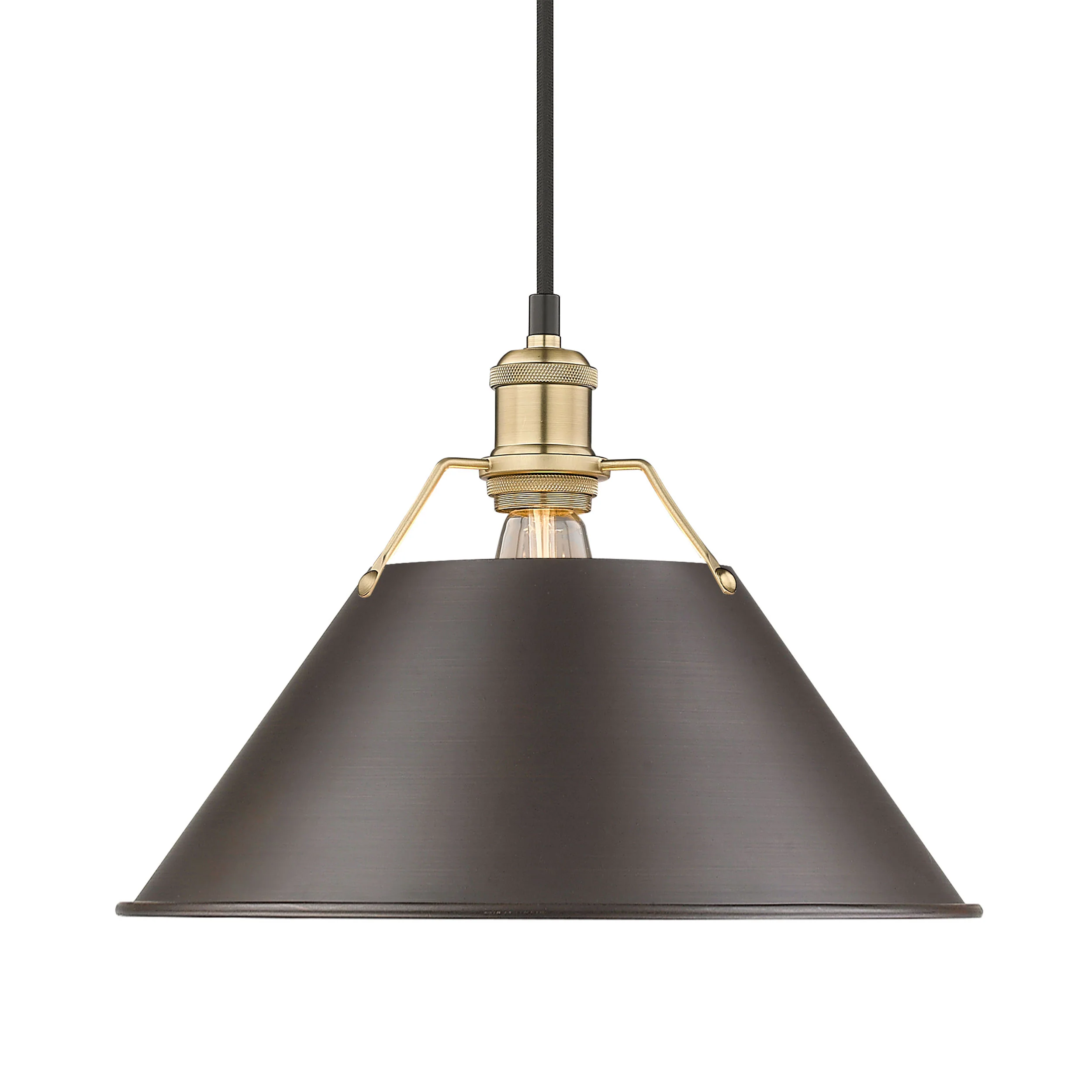 Orwell 1-light 14in Pendant in Brushed Champagne Brass and Rubbed Bronze shade