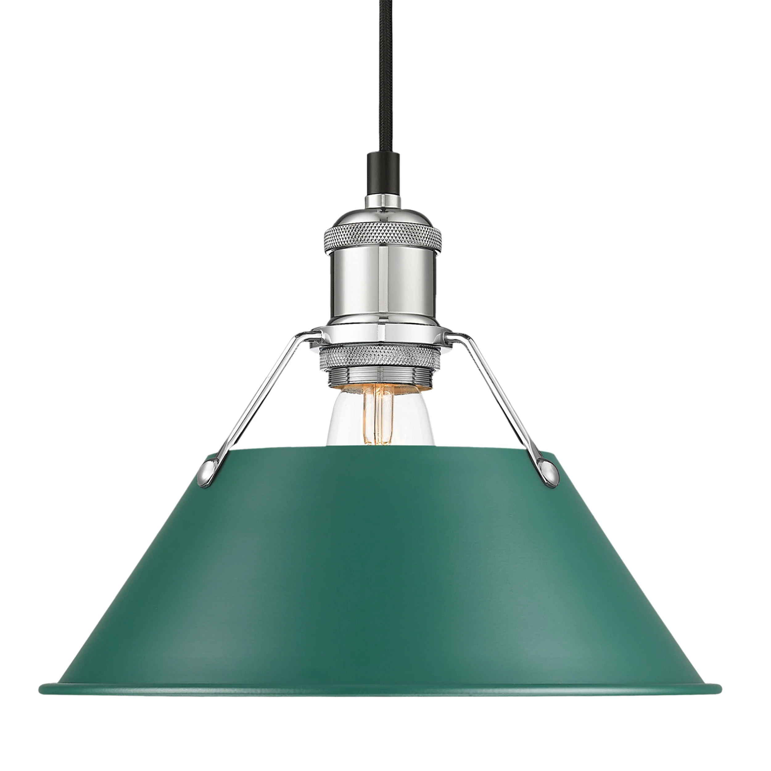 Orwell 1-light 14in Pendant in Chrome and Pine Green shade
