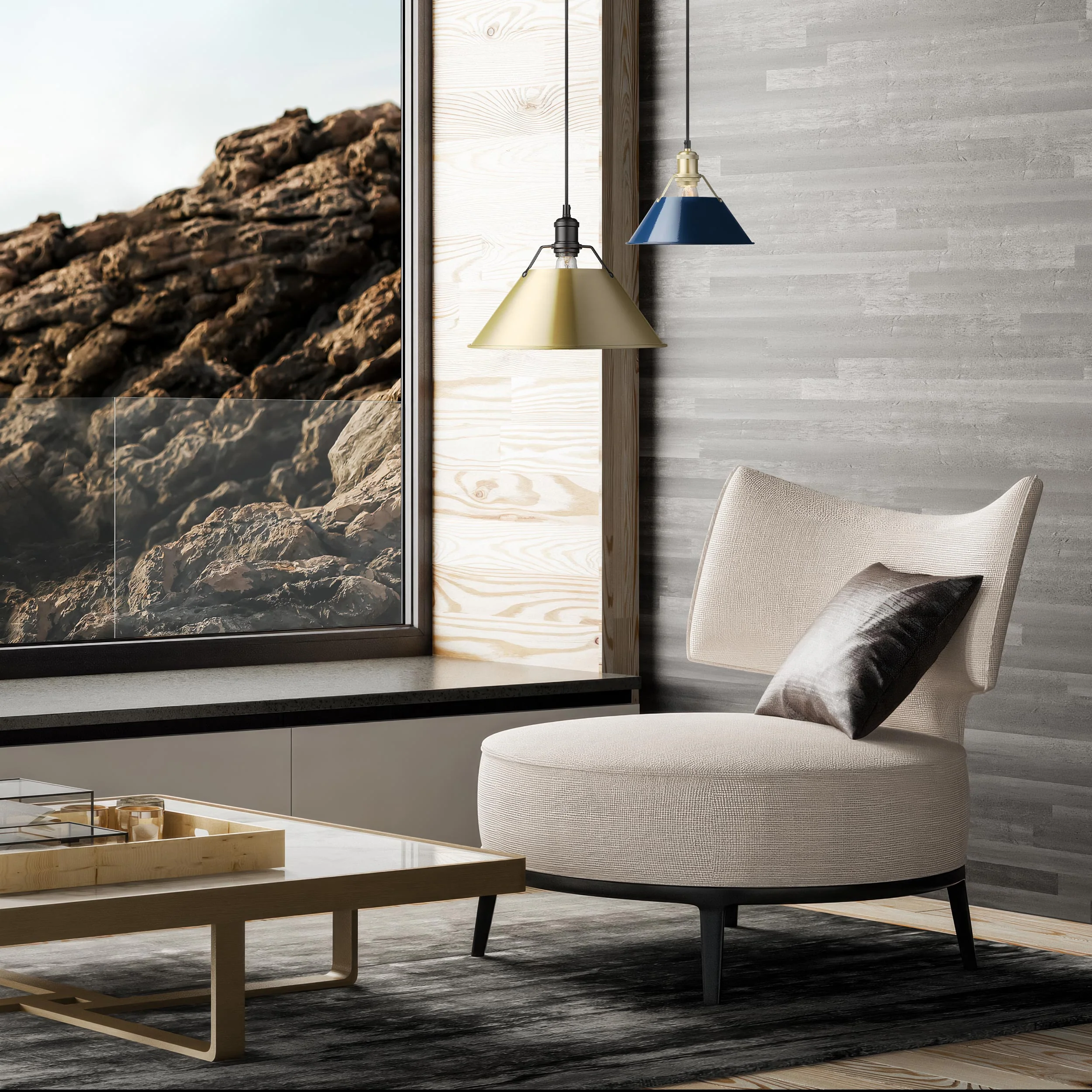 Orwell 1-light 14in Pendant in Matte Black and Brushed Champagne Brass shade - Image 3