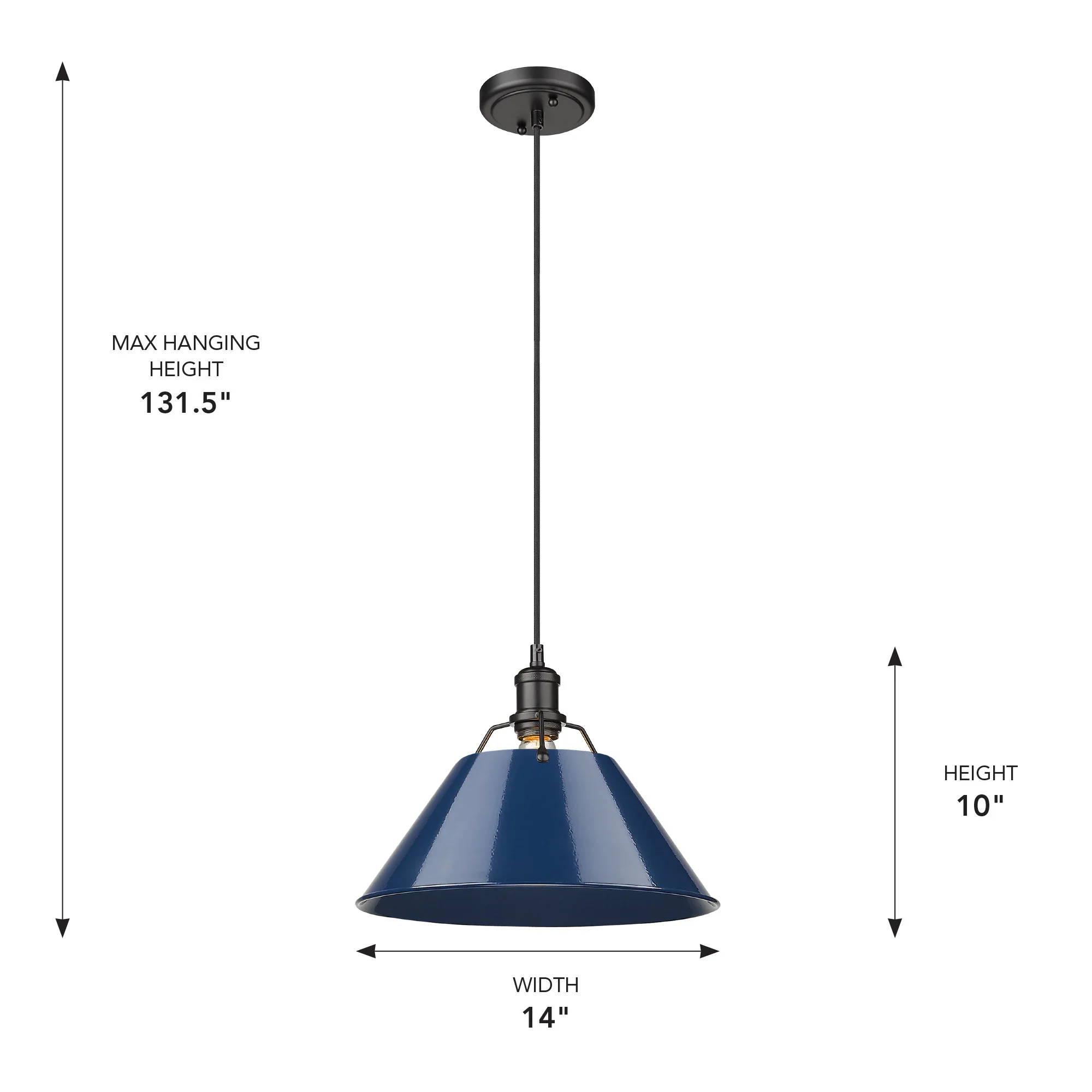 Orwell 1-light 14in Pendant in Matte Black and Navy Blue shade - Image 3