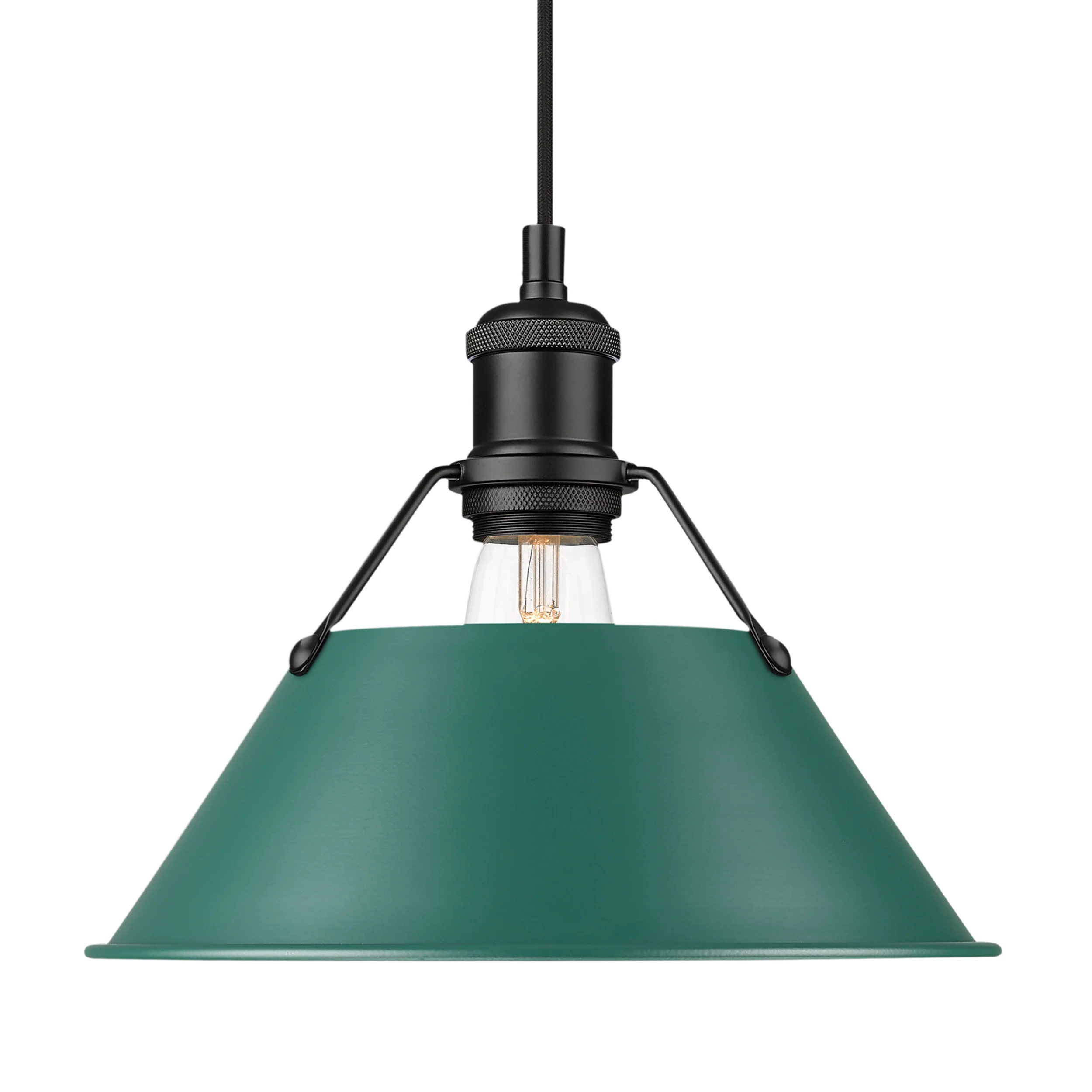Orwell 1-light 14in Pendant in Matte Black and Pine Green shade