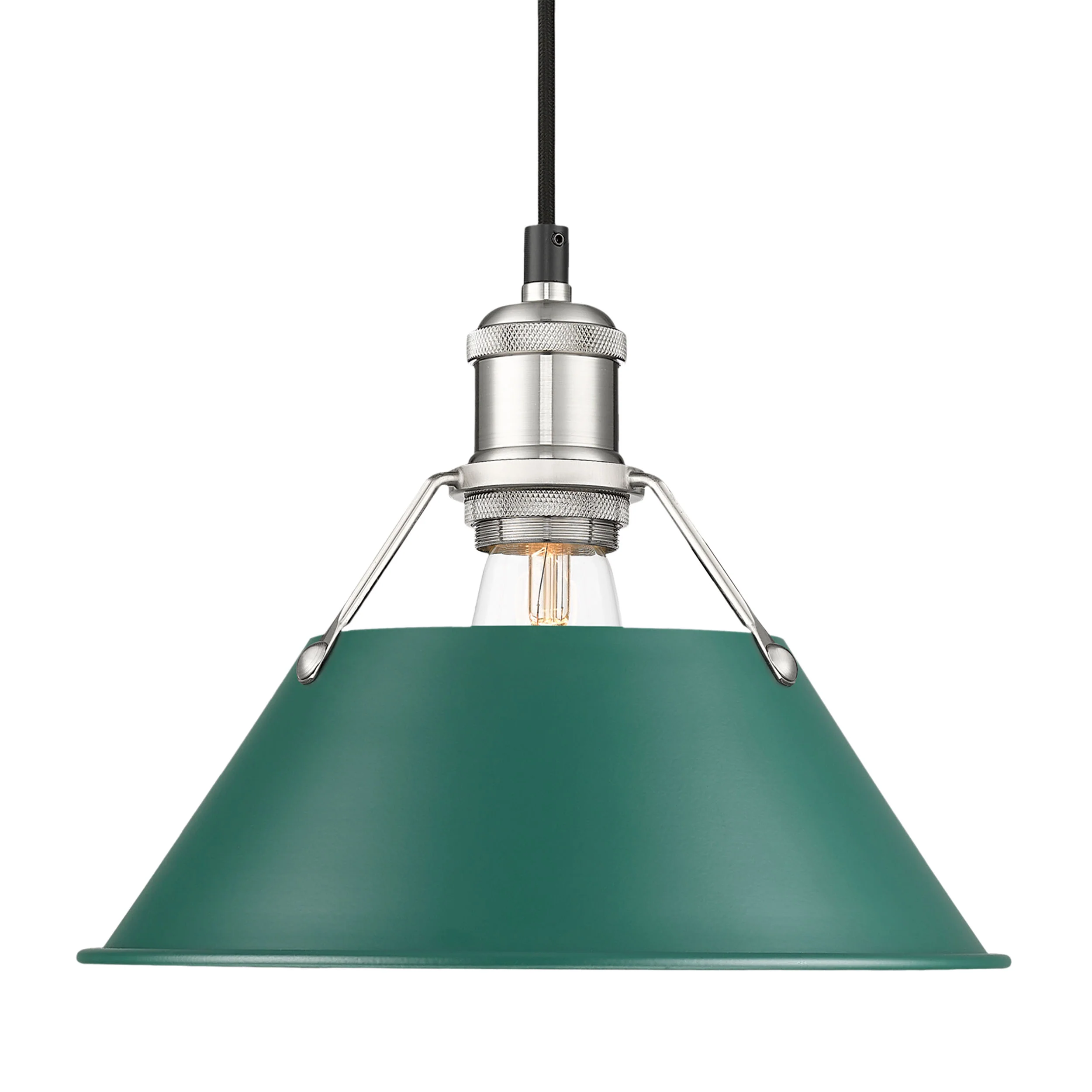 Orwell 1-light 14in Pendant in Pewter and Pine Green shade