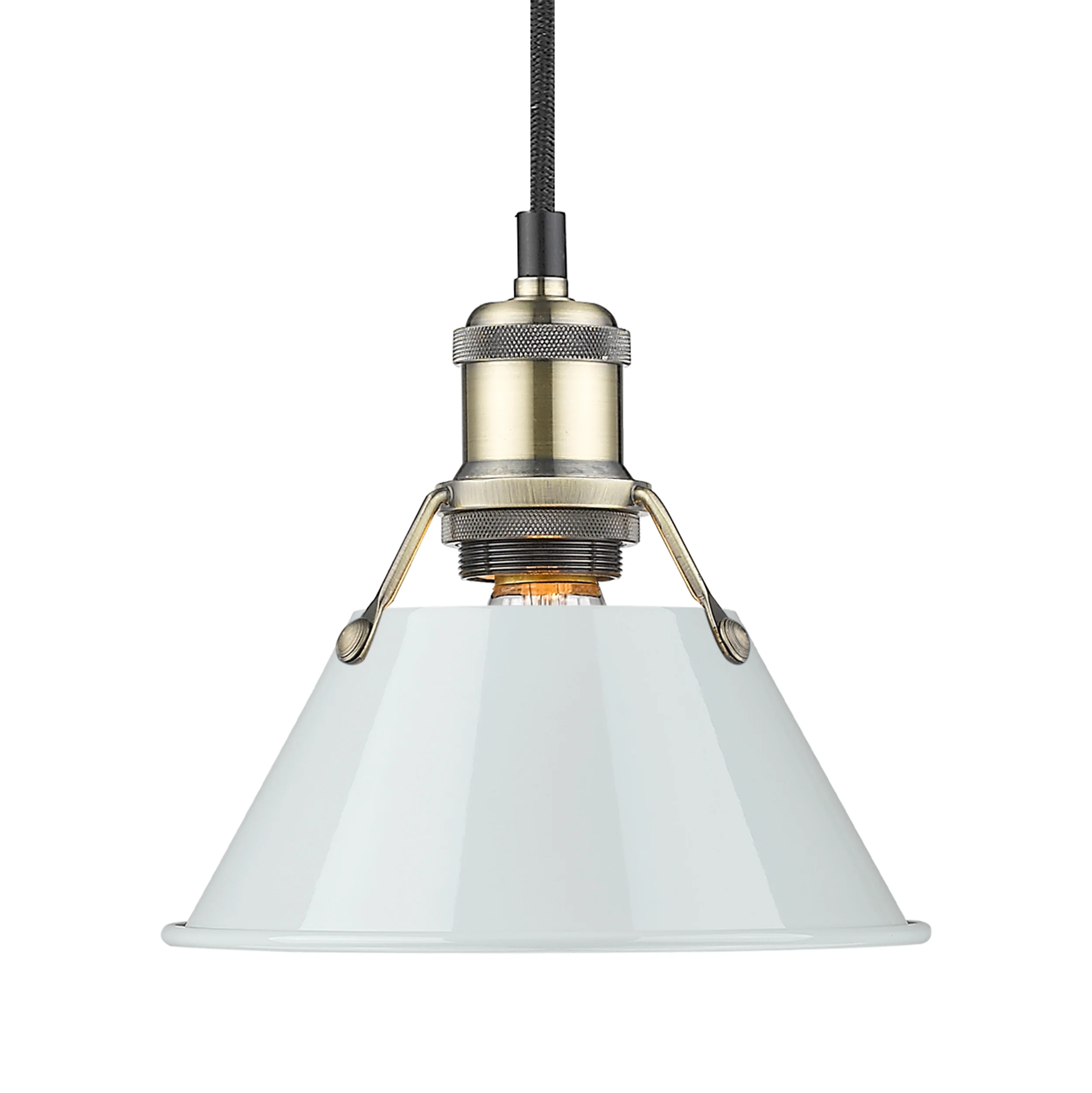 Orwell 1-light 8in Pendant in Aged Brass and Dusky Blue shade