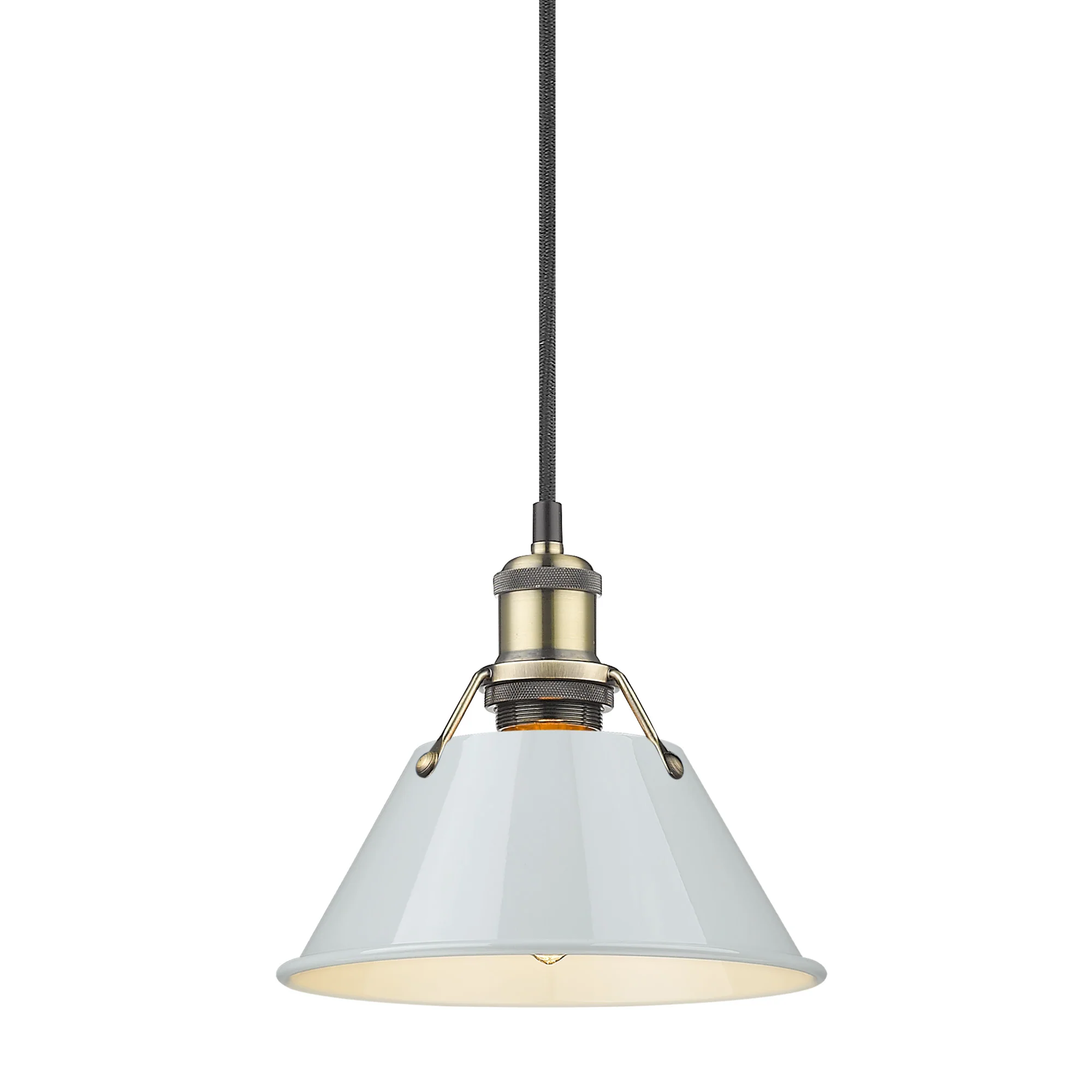 Orwell 1-light 8in Pendant in Aged Brass and Dusky Blue shade - Image 2