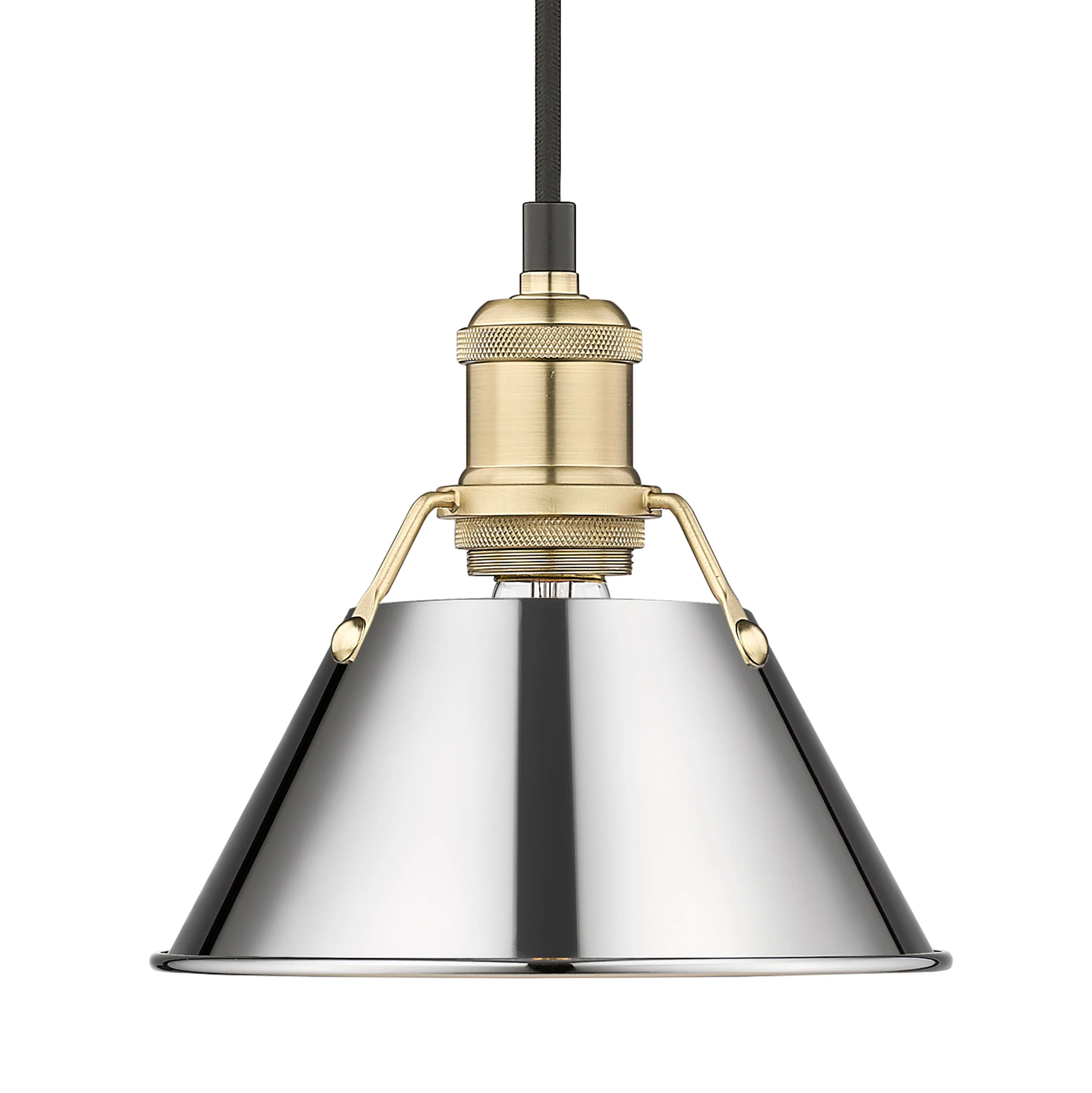 Orwell 1-light 8in Pendant in Brushed Champagne Brass and Chrome shade