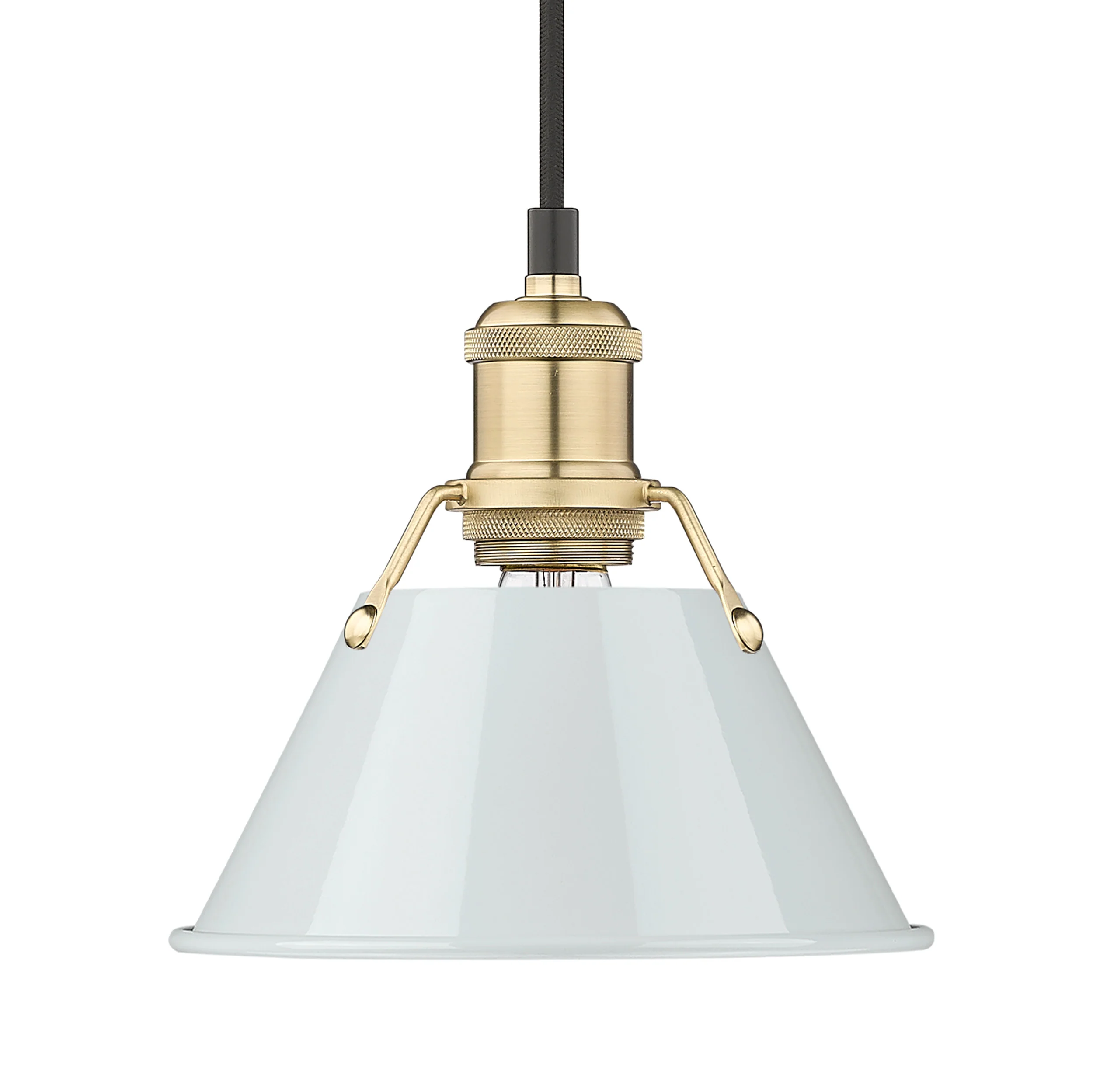 Orwell 1-light 8in Pendant in Brushed Champagne Brass and Dusky Blue shade