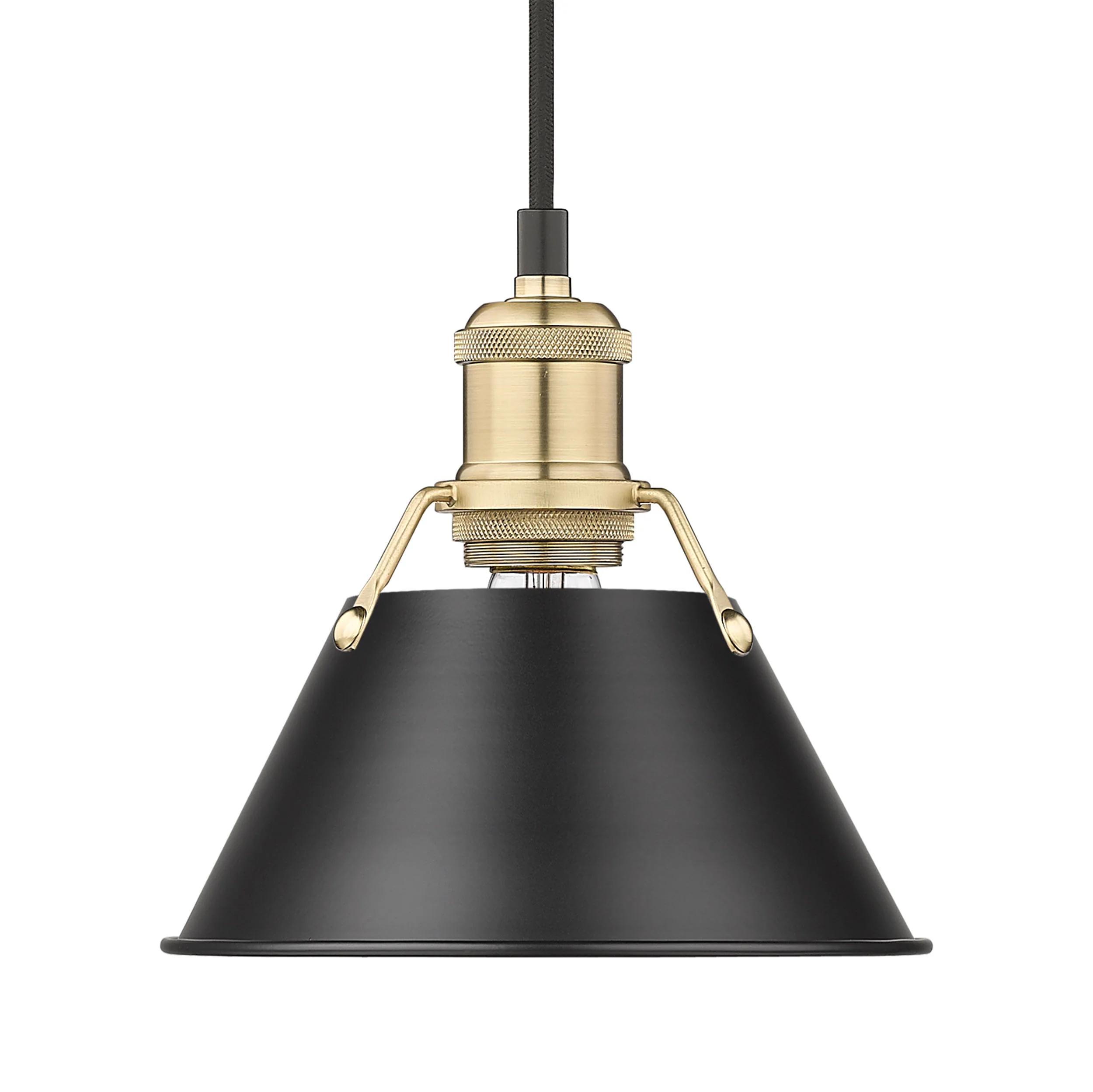 Orwell 1-light 8in Pendant in Brushed Champagne Brass and Matte Black shade