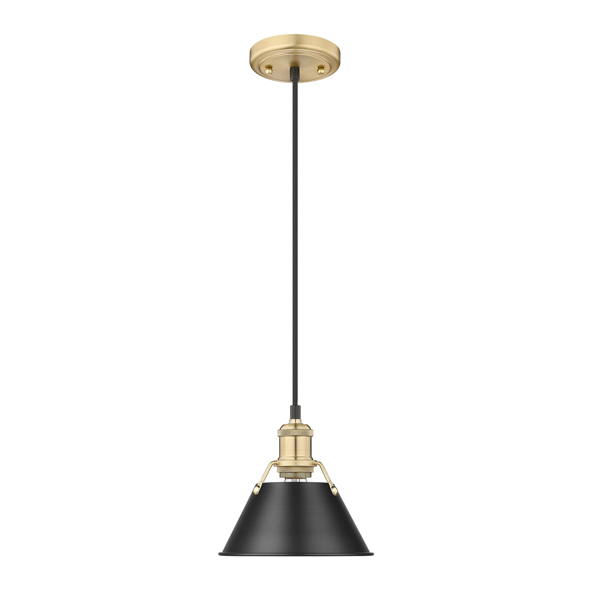 Orwell 1-light 8in Pendant in Brushed Champagne Brass and Matte Black shade - Image 2