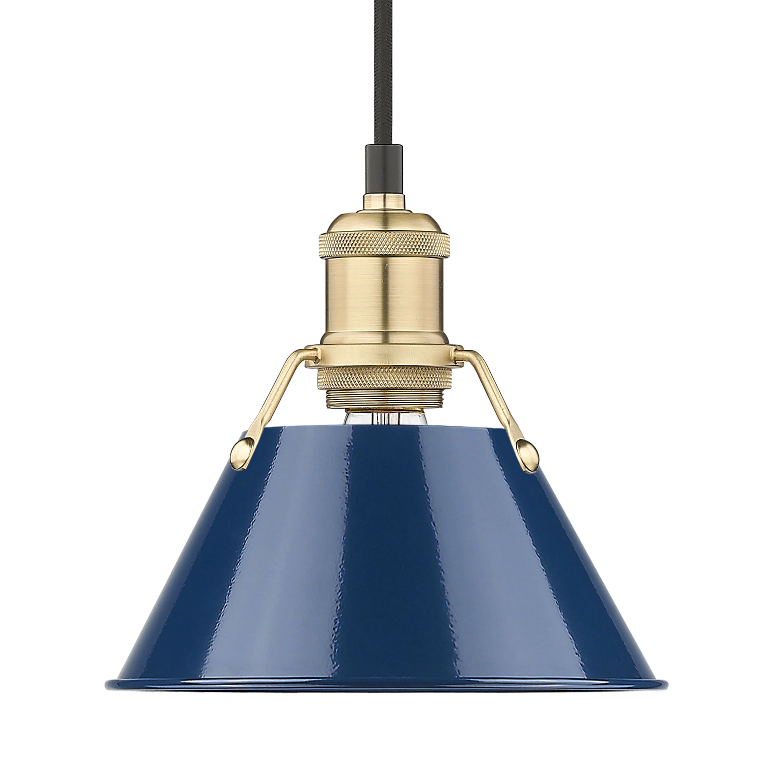 Orwell 1-light 8in Pendant in Brushed Champagne Brass and Navy Blue shade