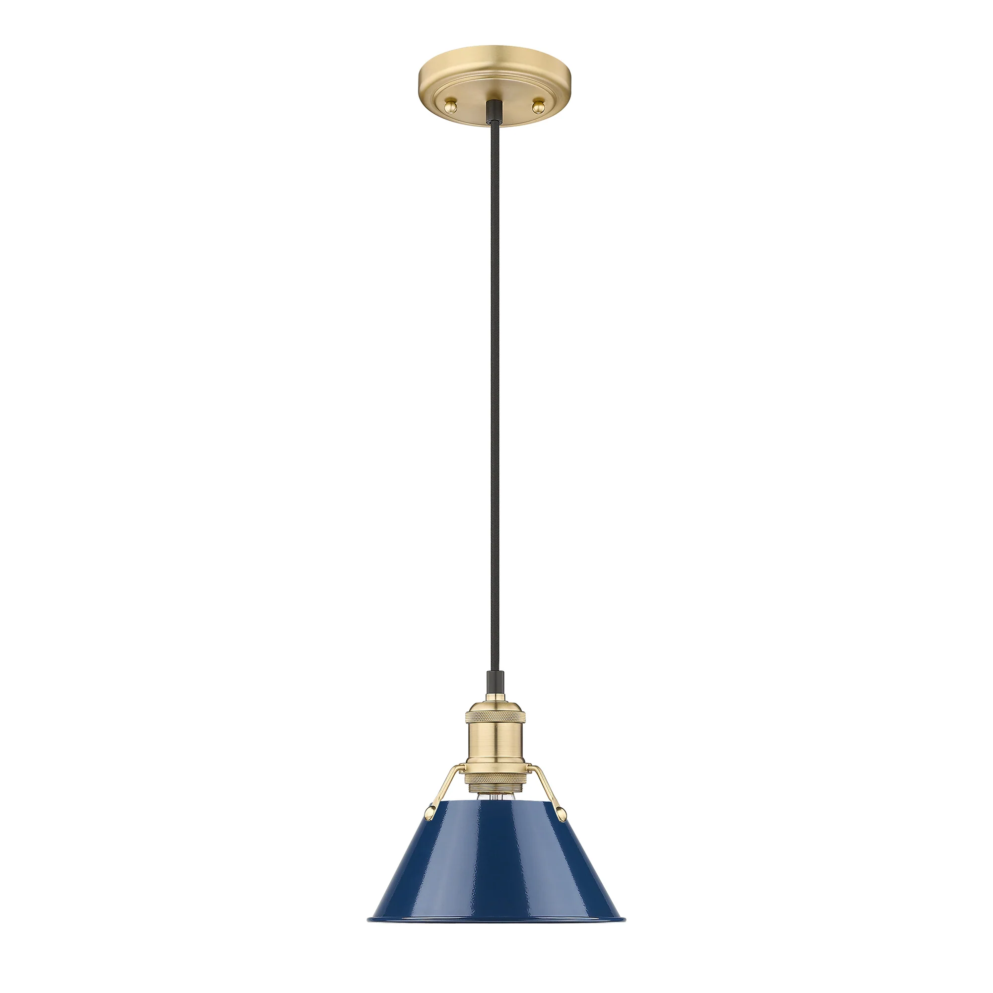Orwell 1-light 8in Pendant in Brushed Champagne Brass and Navy Blue shade - Image 2