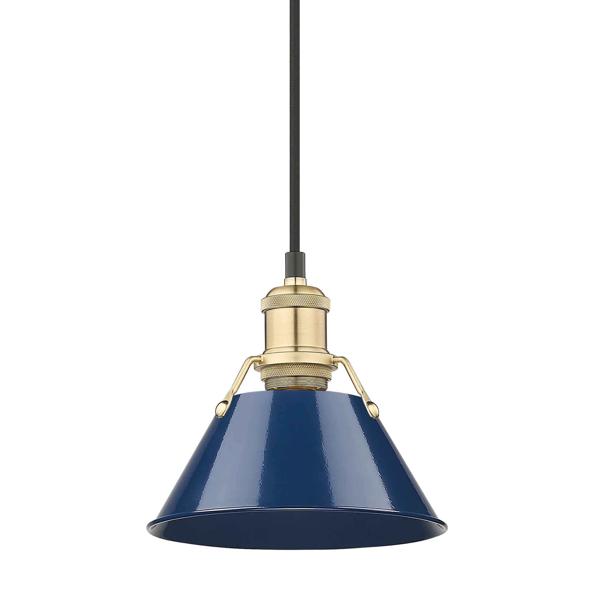 Orwell 1-light 8in Pendant in Brushed Champagne Brass and Navy Blue shade - Image 3