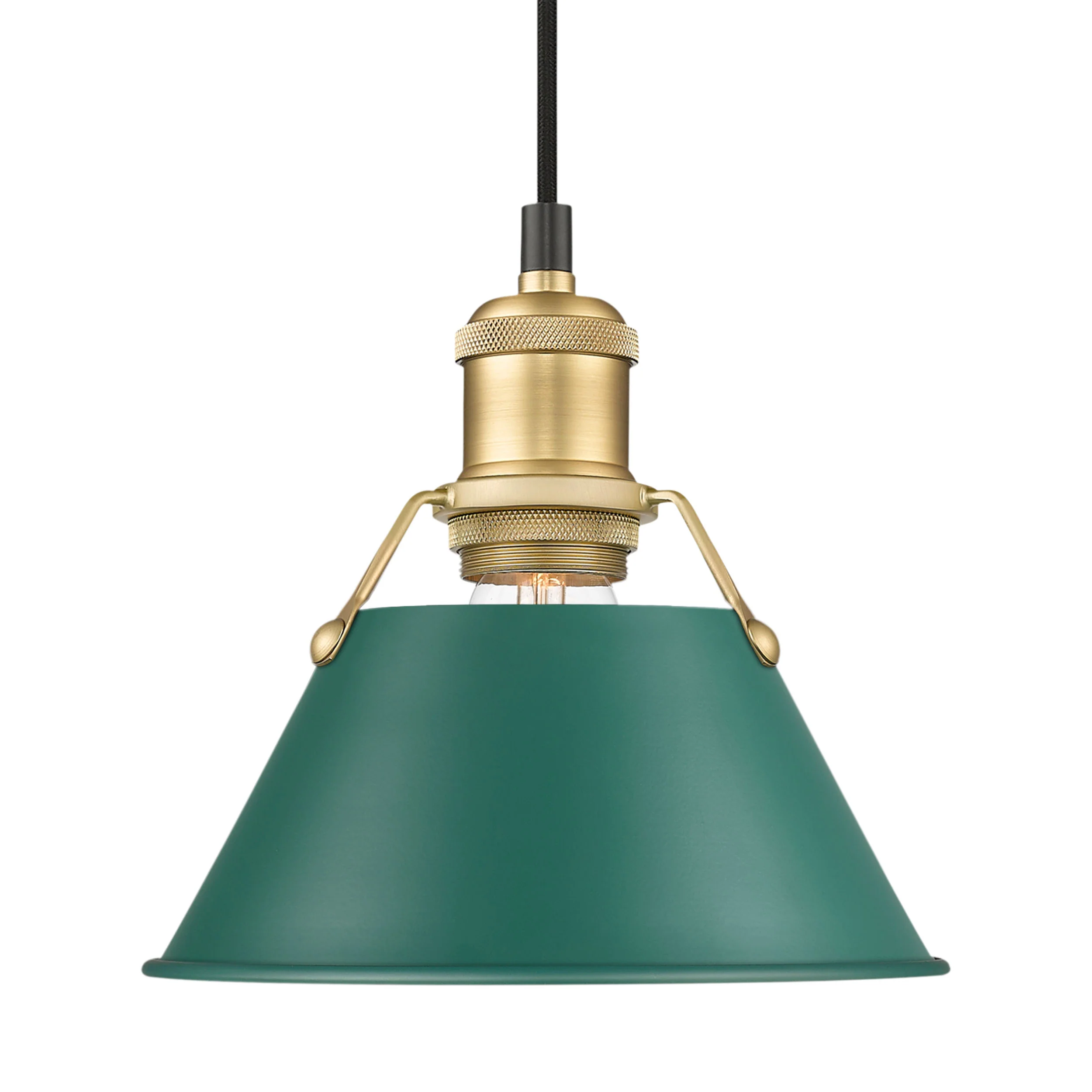 Orwell 1-light 8in Pendant in Brushed Champagne Brass and Pine Green shade
