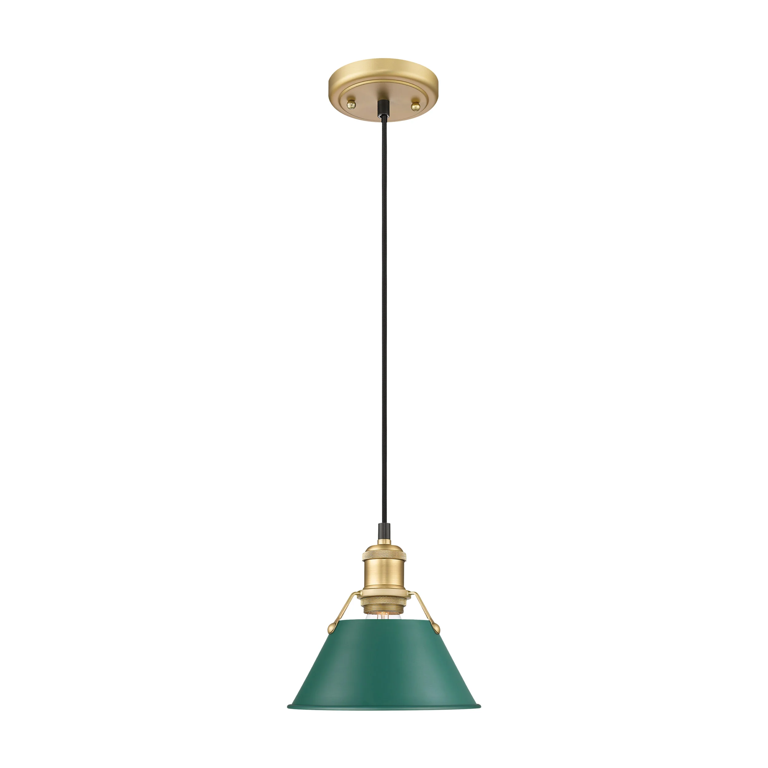 Orwell 1-light 8in Pendant in Brushed Champagne Brass and Pine Green shade - Image 2