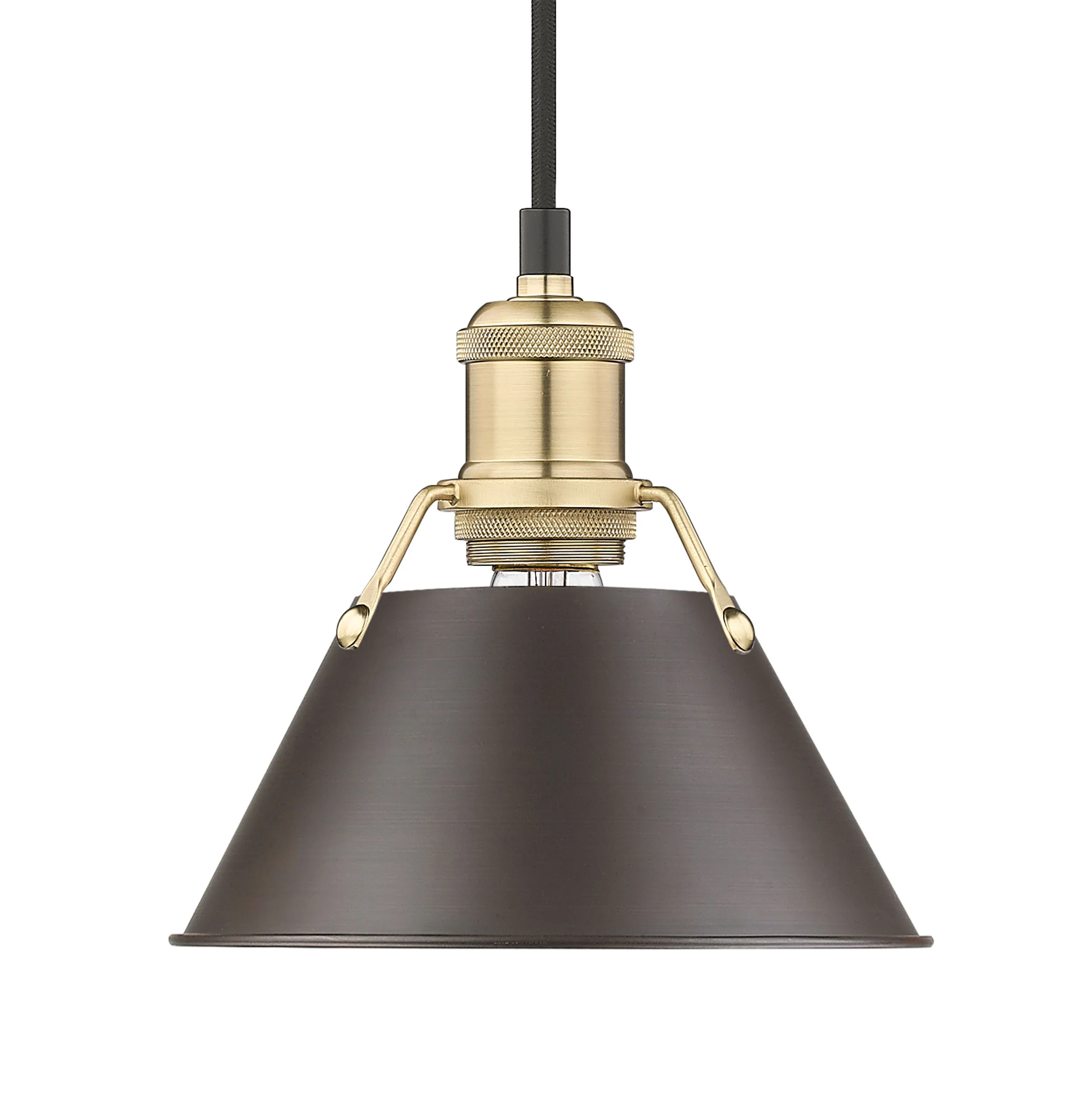Orwell 1-light 8in Pendant in Brushed Champagne Brass and Rubbed Bronze shade