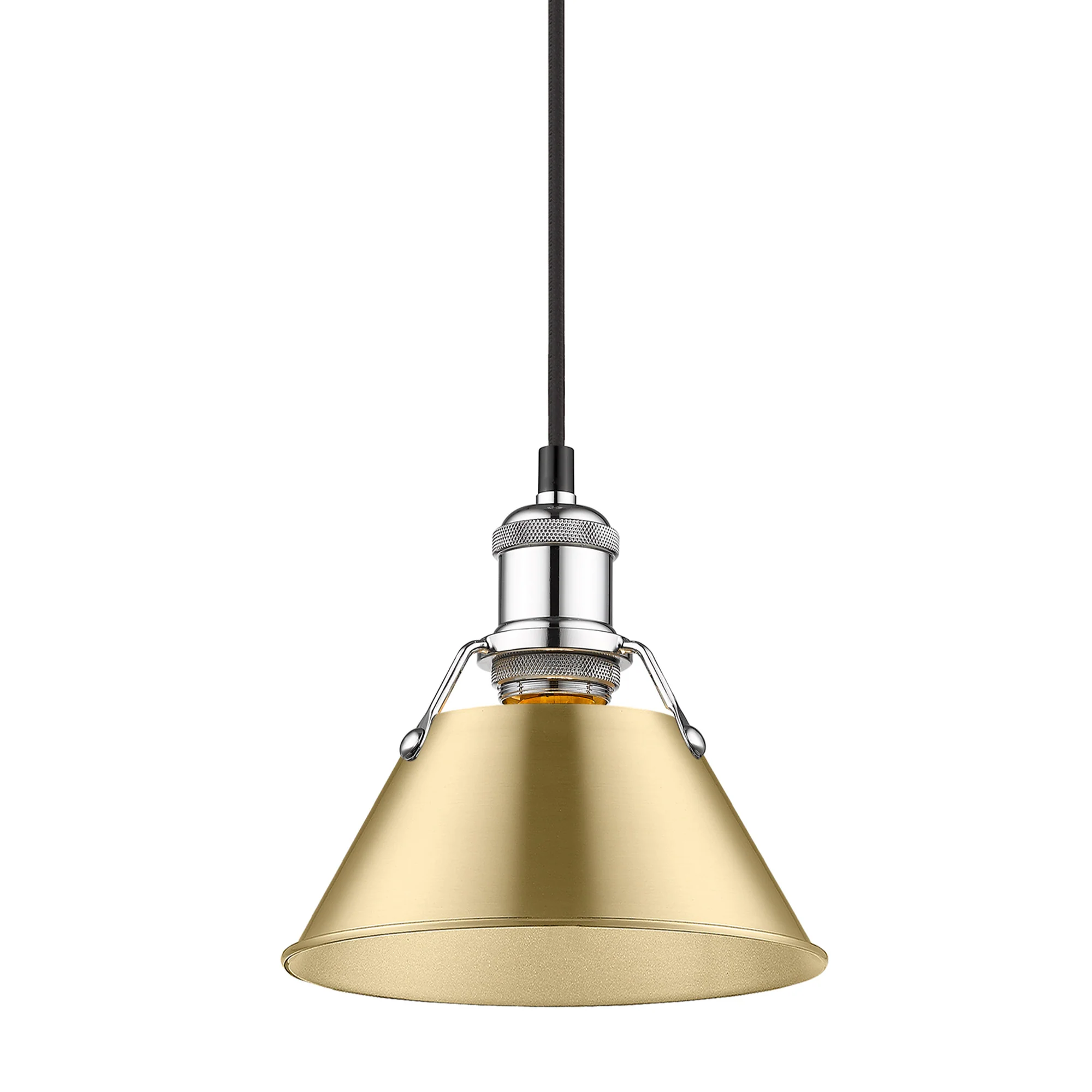 Orwell 1-light 8in Pendant in Chrome and Brushed Champagne Brass shade - Image 3