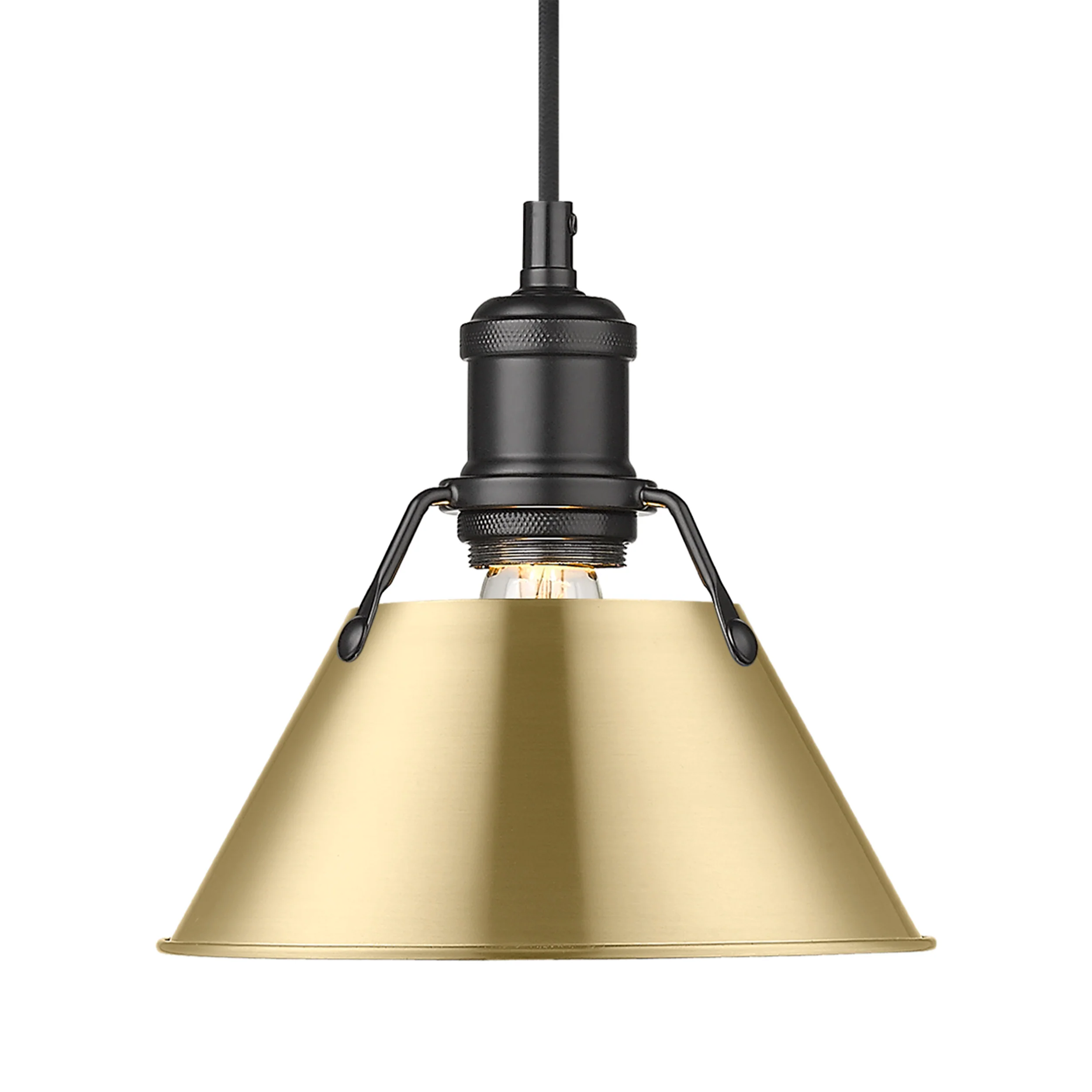 Orwell 1-light 8in Pendant in Matte Black and Brushed Champagne Brass shade