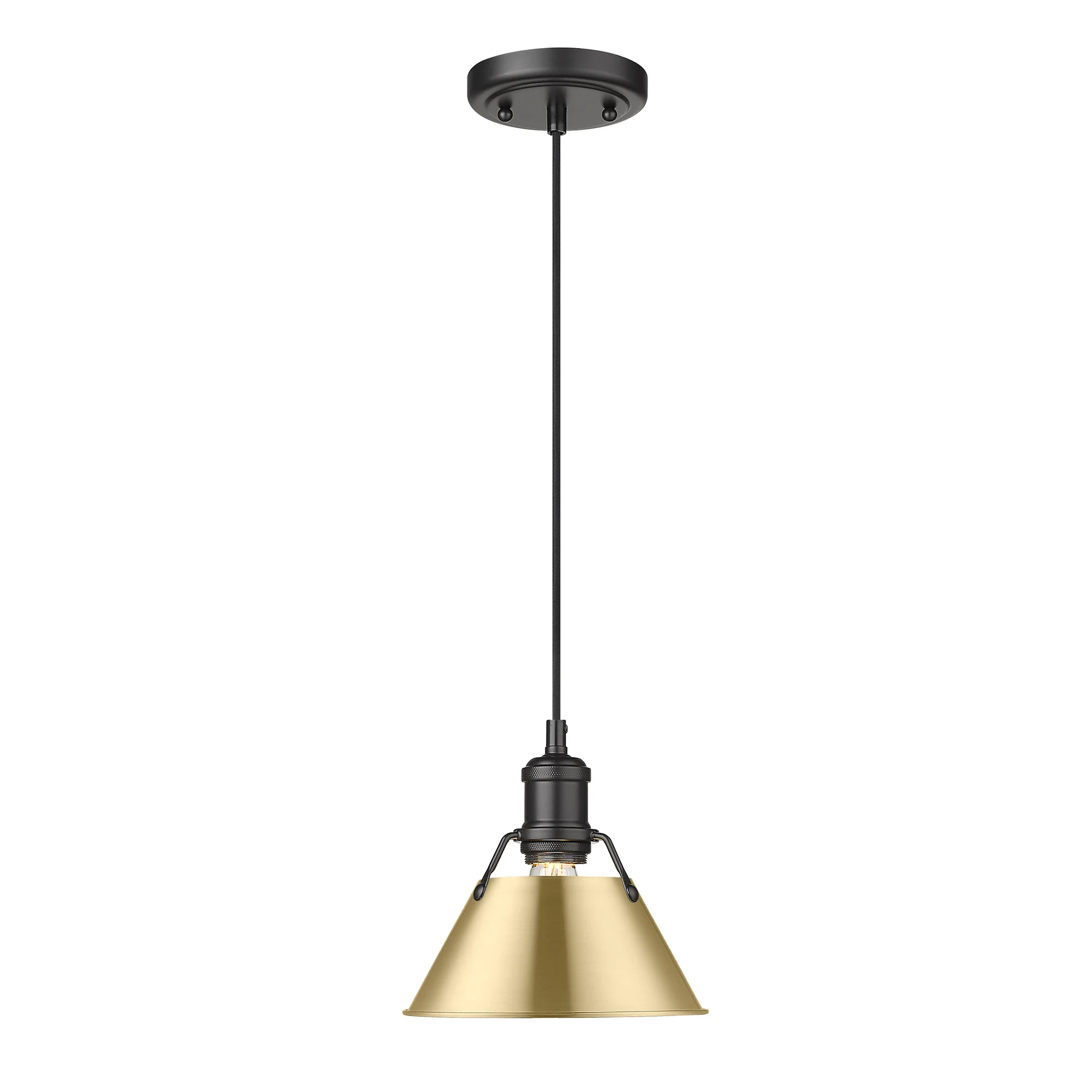Orwell 1-light 8in Pendant in Matte Black and Brushed Champagne Brass shade - Image 2