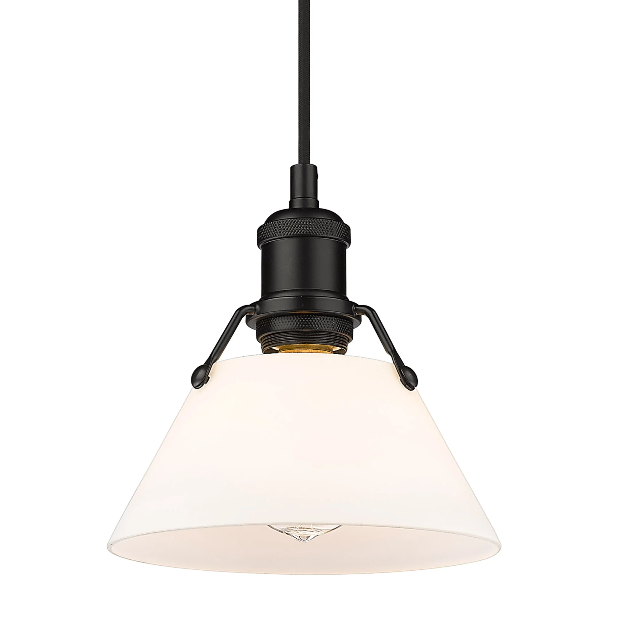 Orwell 1-light 8in Pendant in Matte Black and Opal Glass