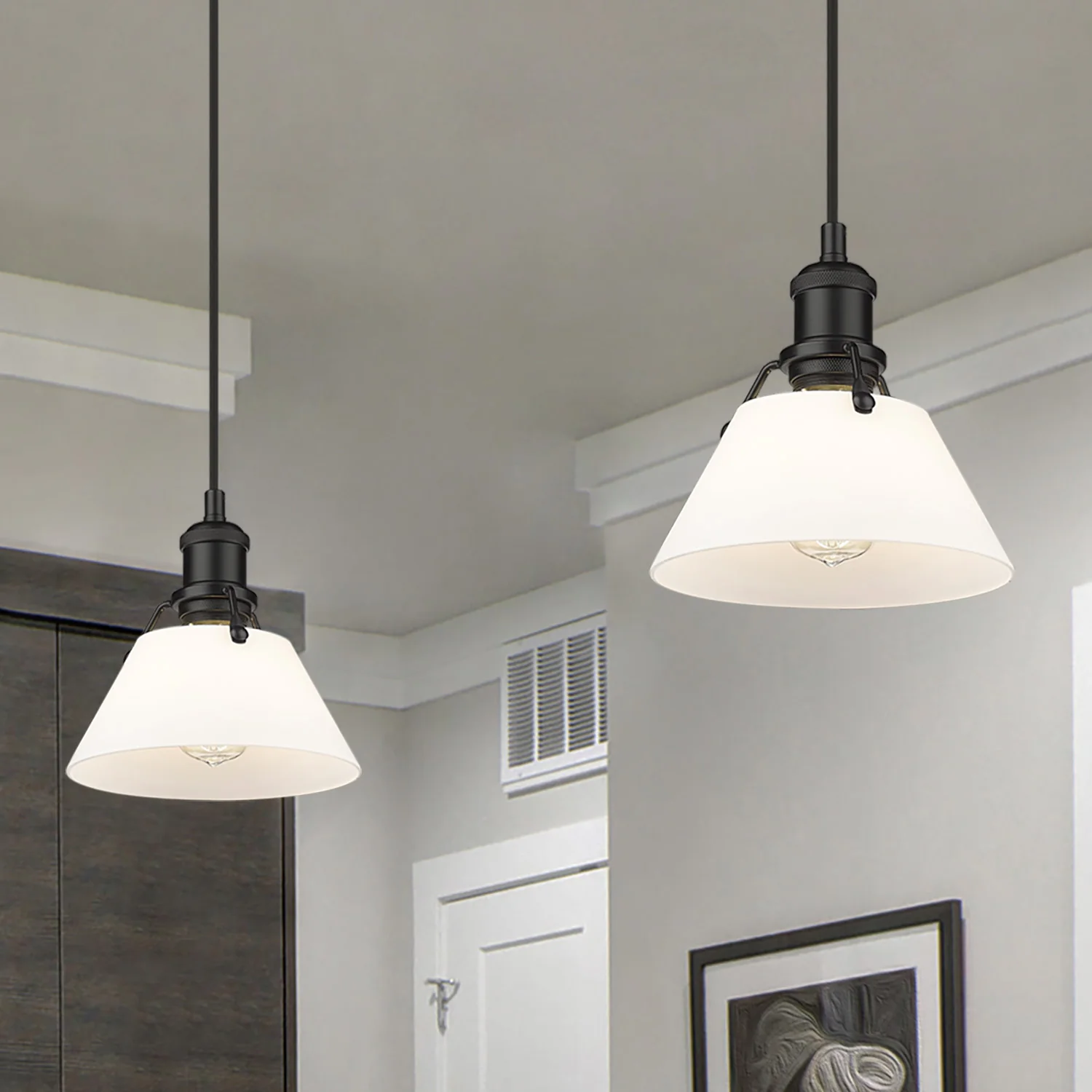 Orwell 1-light 8in Pendant in Matte Black and Opal Glass - Image 4