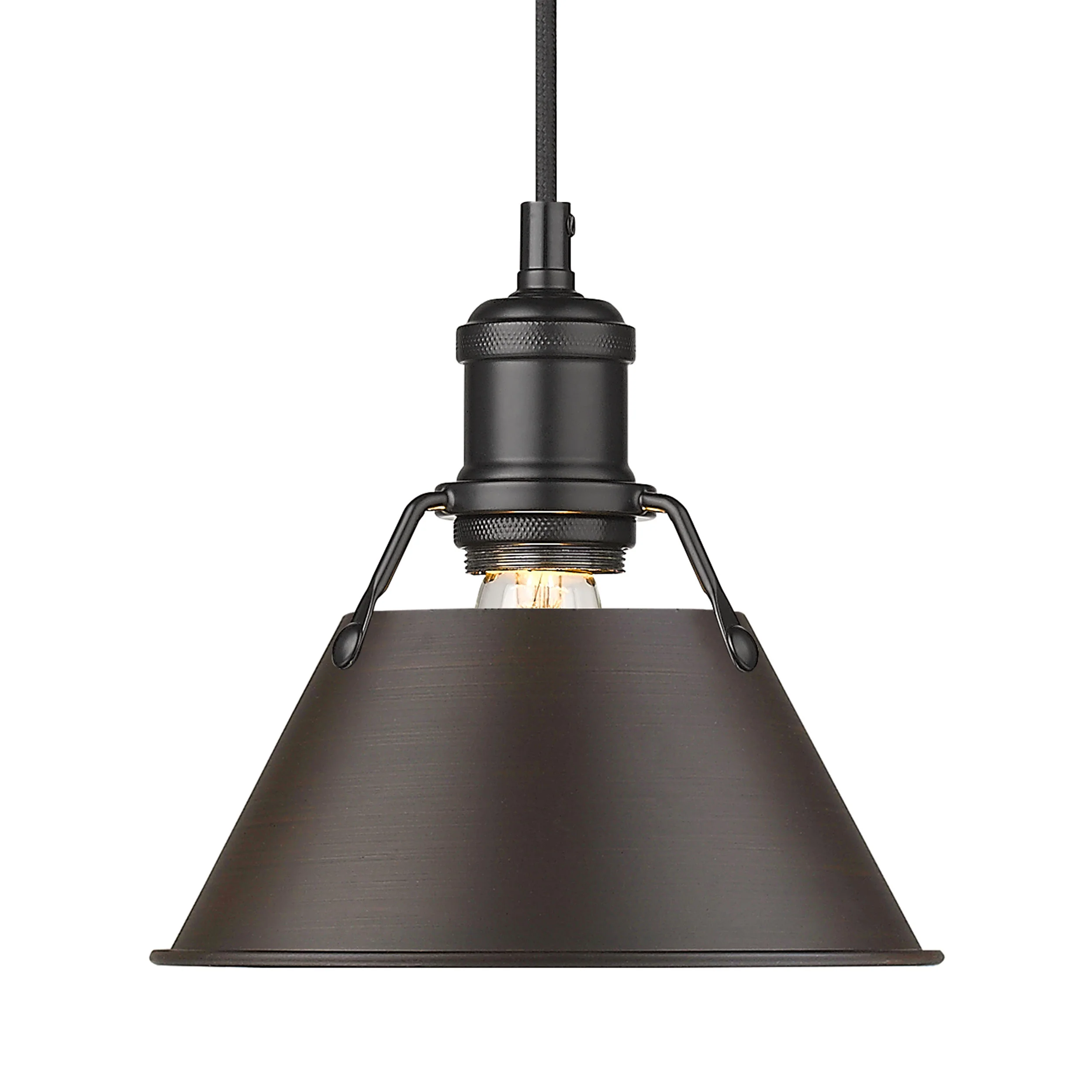 Orwell 1-light 8in Pendant in Matte Black and Rubbed Bronze shade
