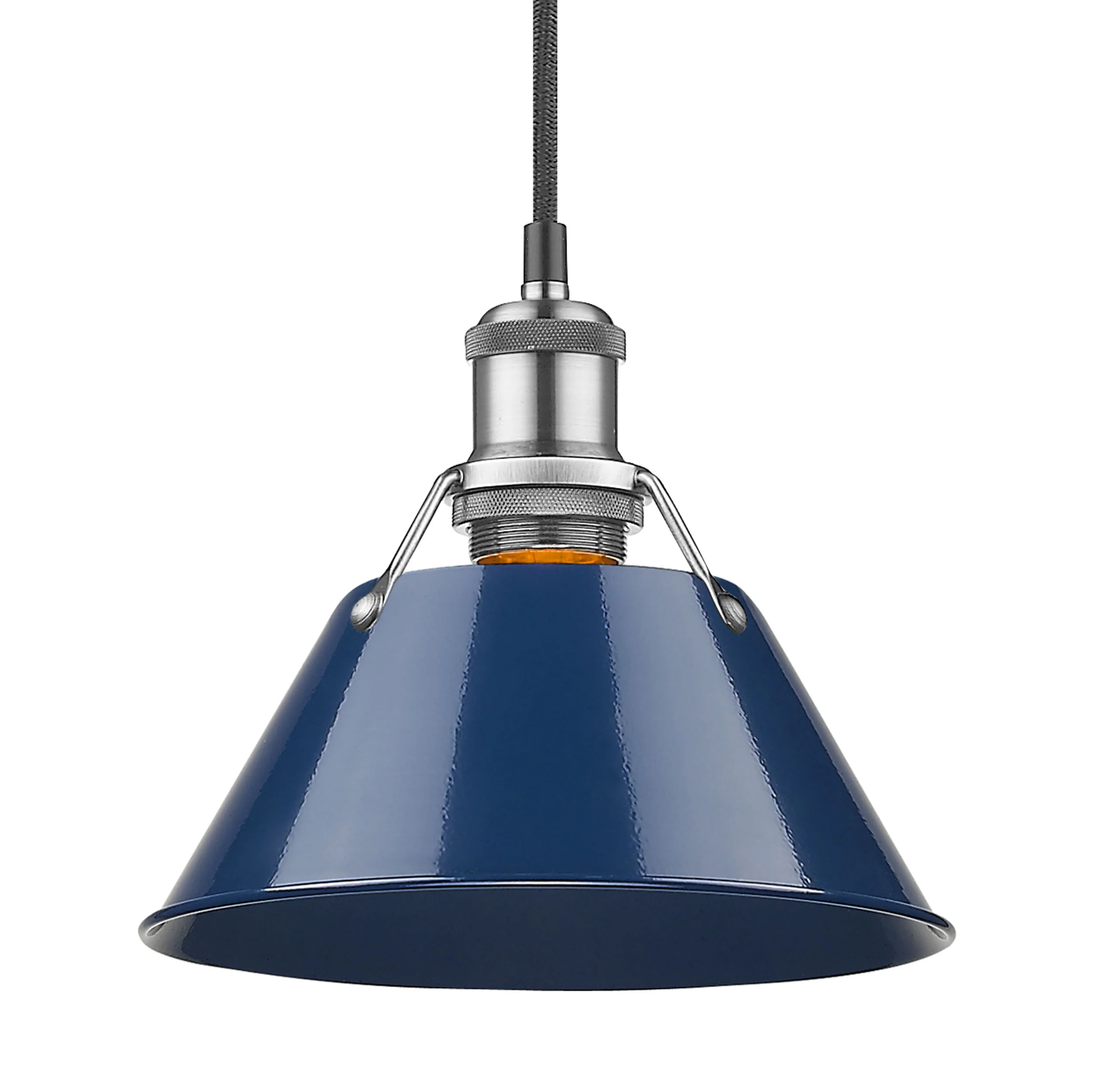 Orwell 1-light 8in Pendant in Pewter and Navy Blue shade