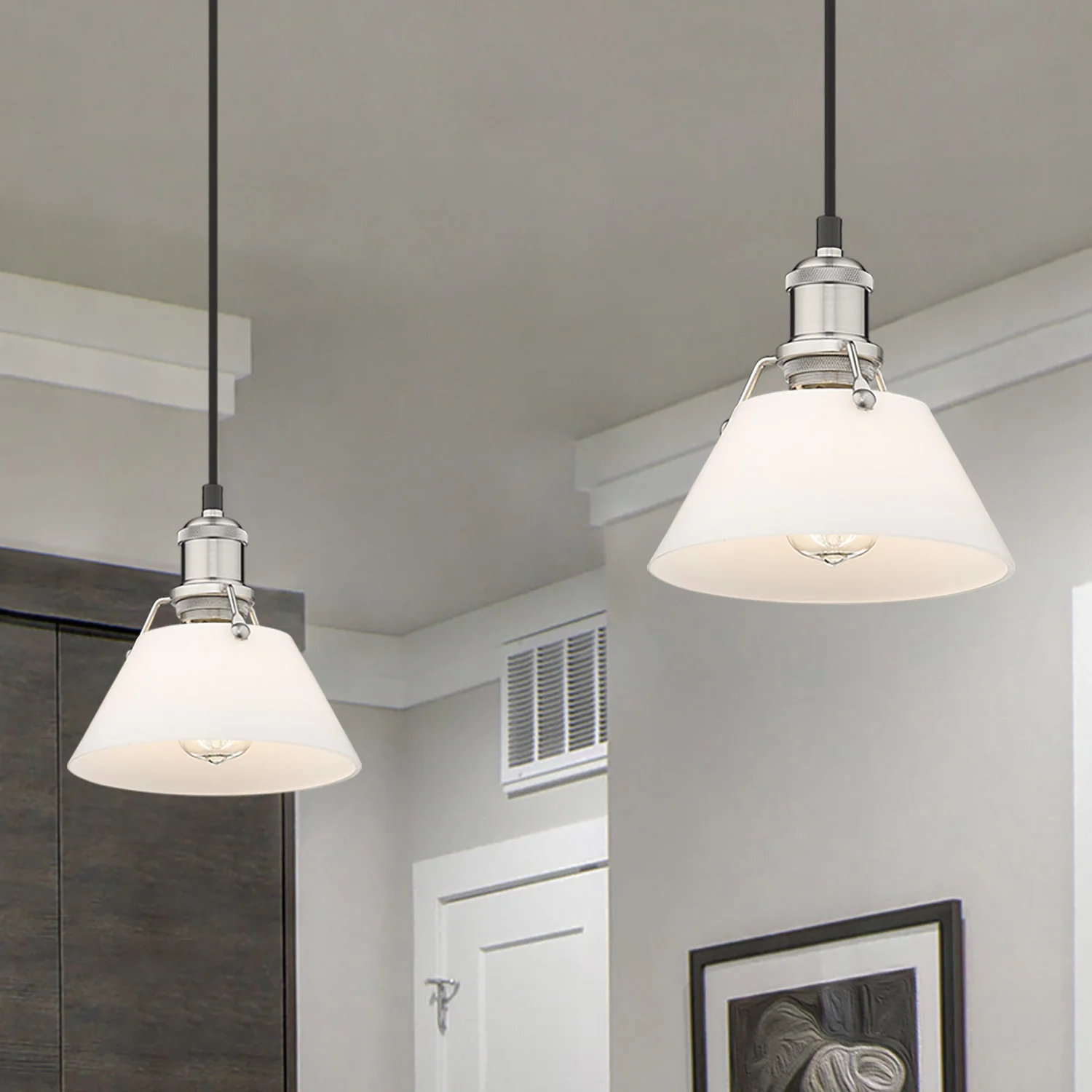 Orwell 1-light 8in Pendant in Pewter and Opal Glass - Image 4