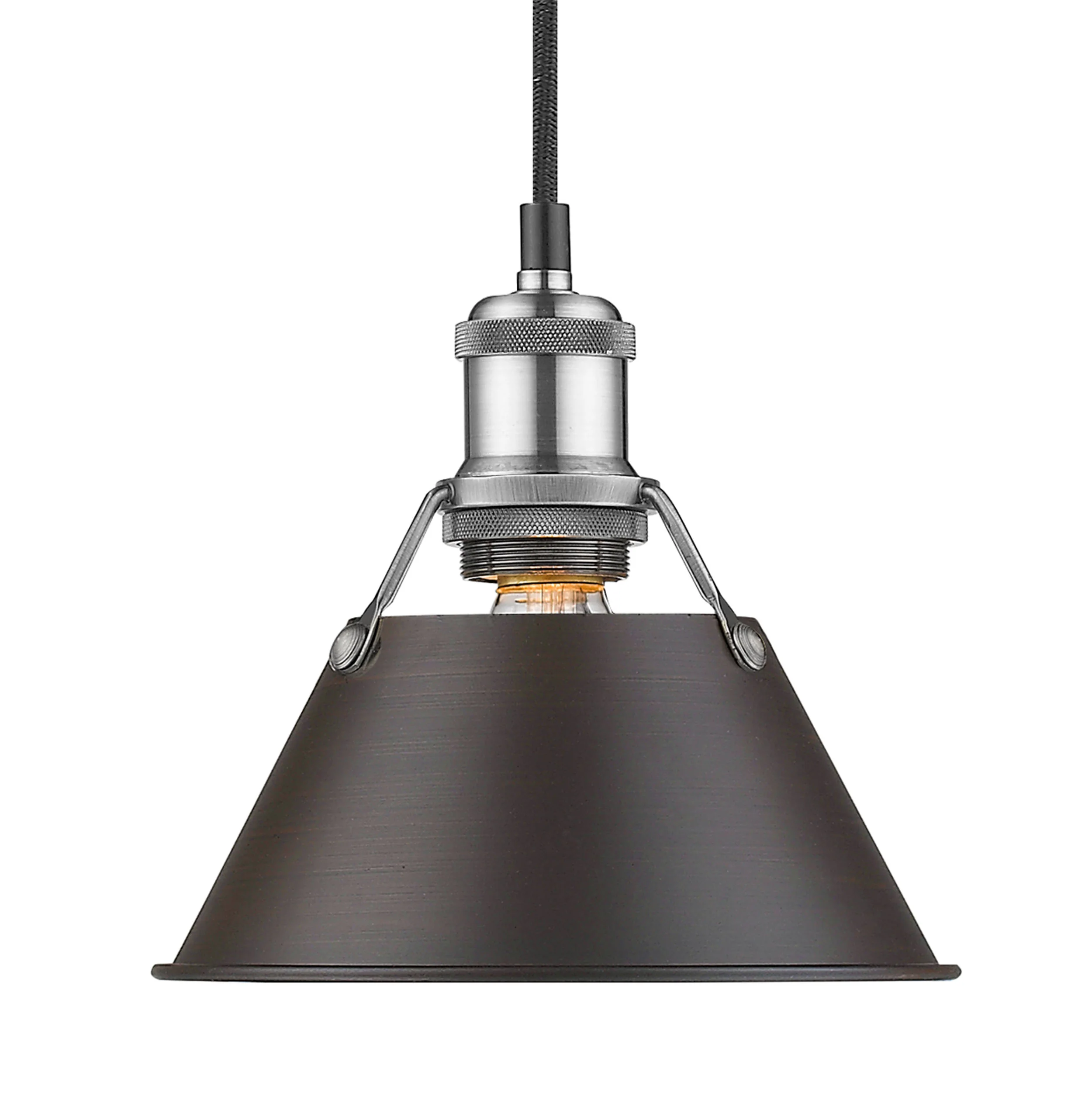 Orwell 1-light 8in Pendant in Pewter and Rubbed Bronze shade
