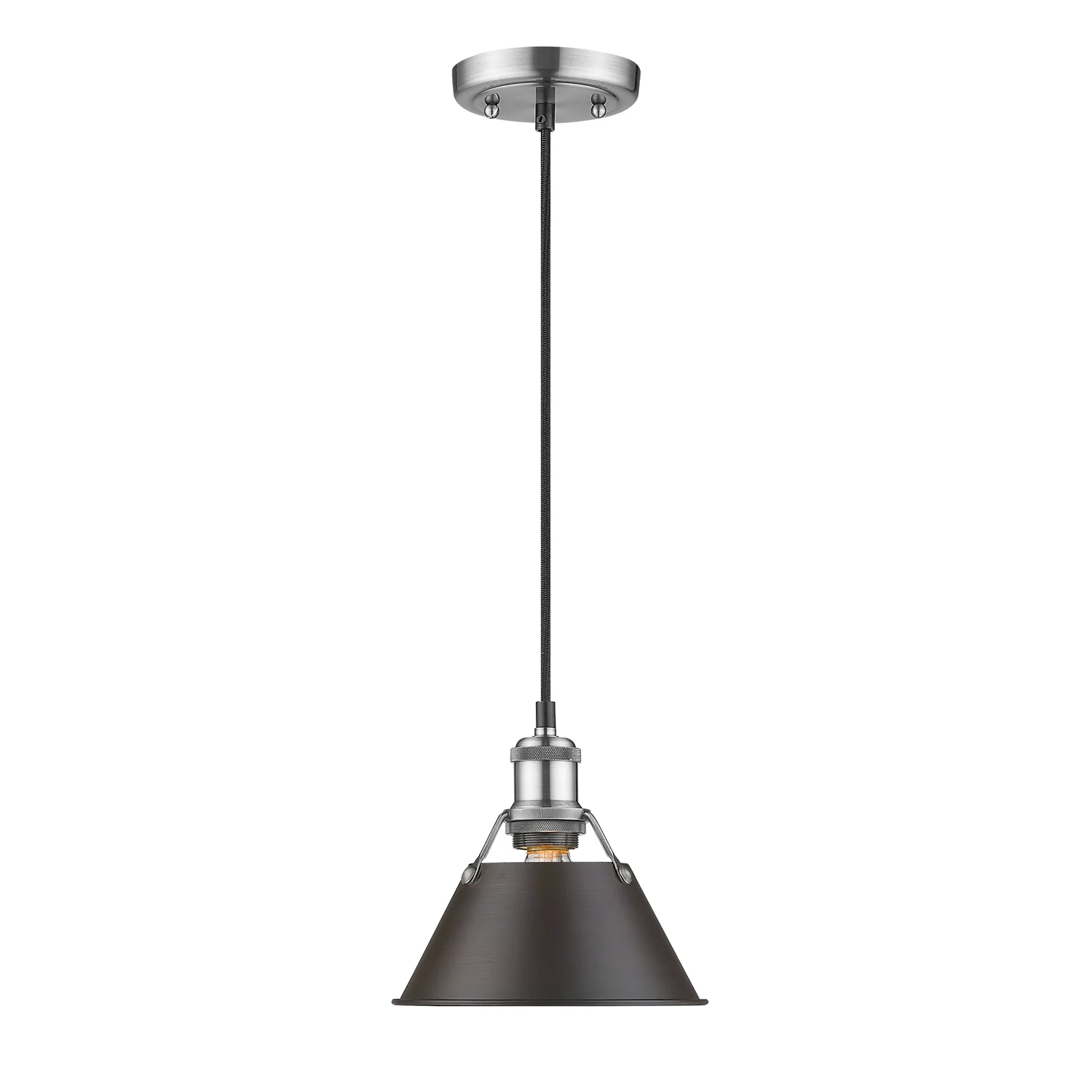 Orwell 1-light 8in Pendant in Pewter and Rubbed Bronze shade - Image 2