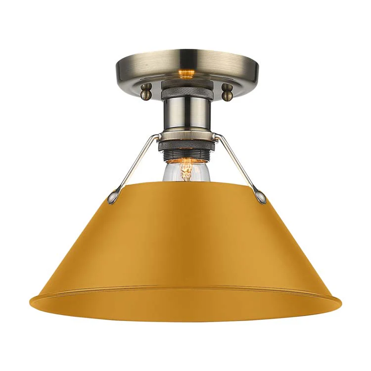 Orwell 1-light Flush Mount in Aged Brass and Auric Yellow shade