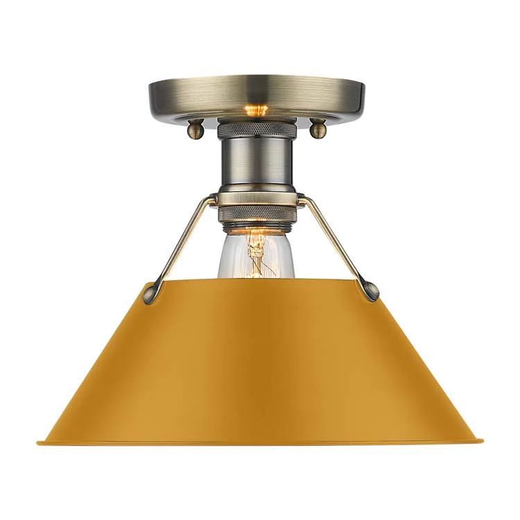 Orwell 1-light Flush Mount in Aged Brass and Auric Yellow shade - Image 2