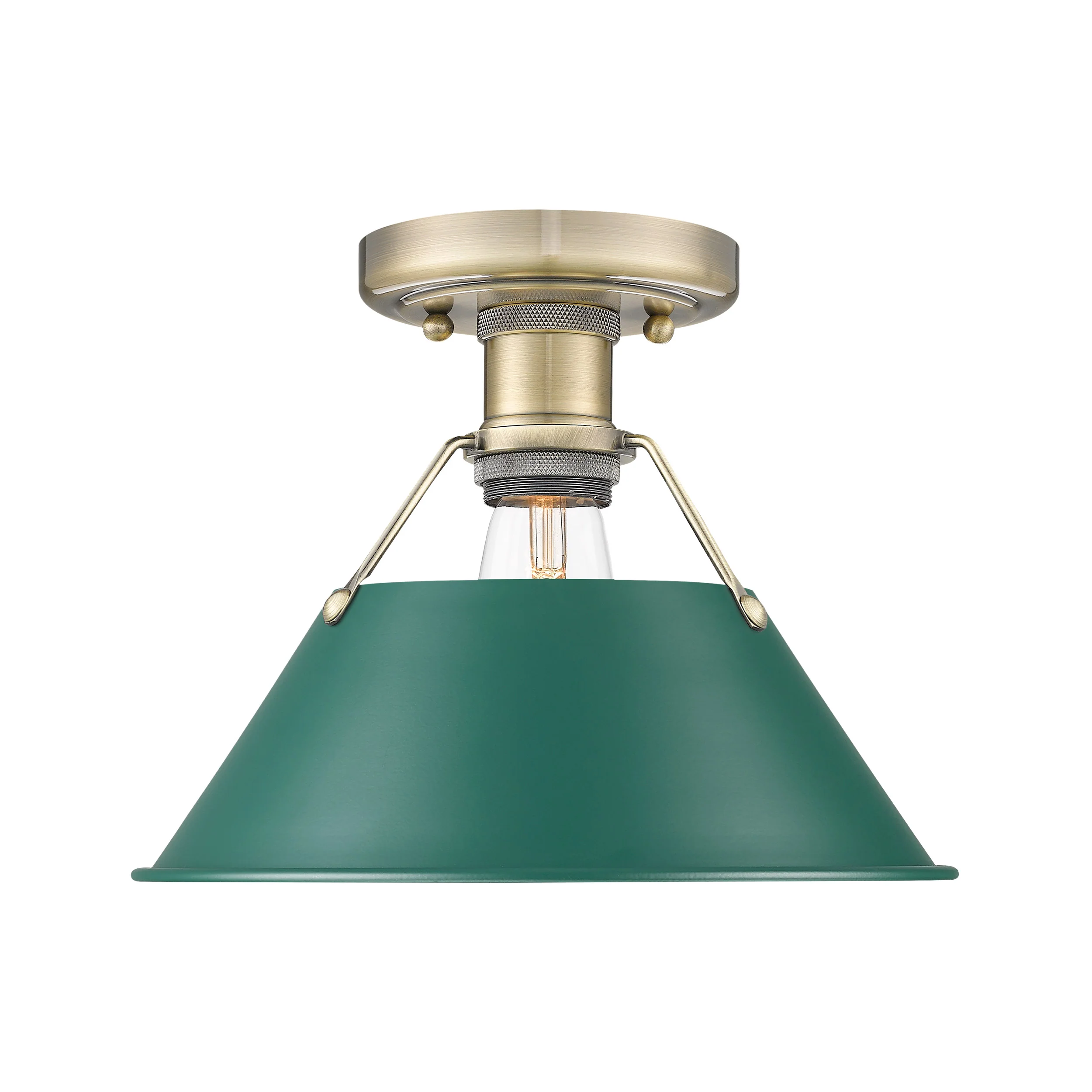Orwell 1-light Flush Mount in Aged Brass and Pine Green shade